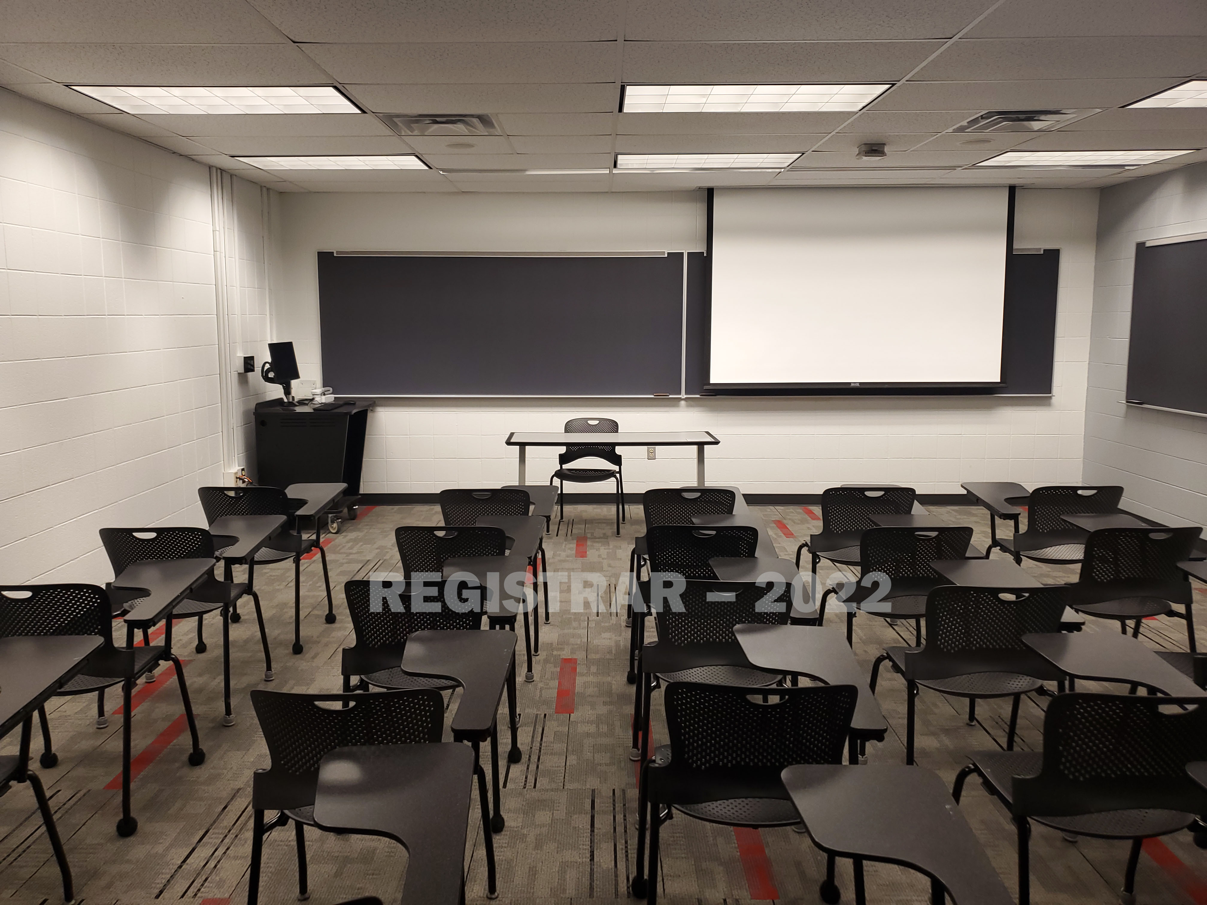 University Hall room 47 back of room projection screen down