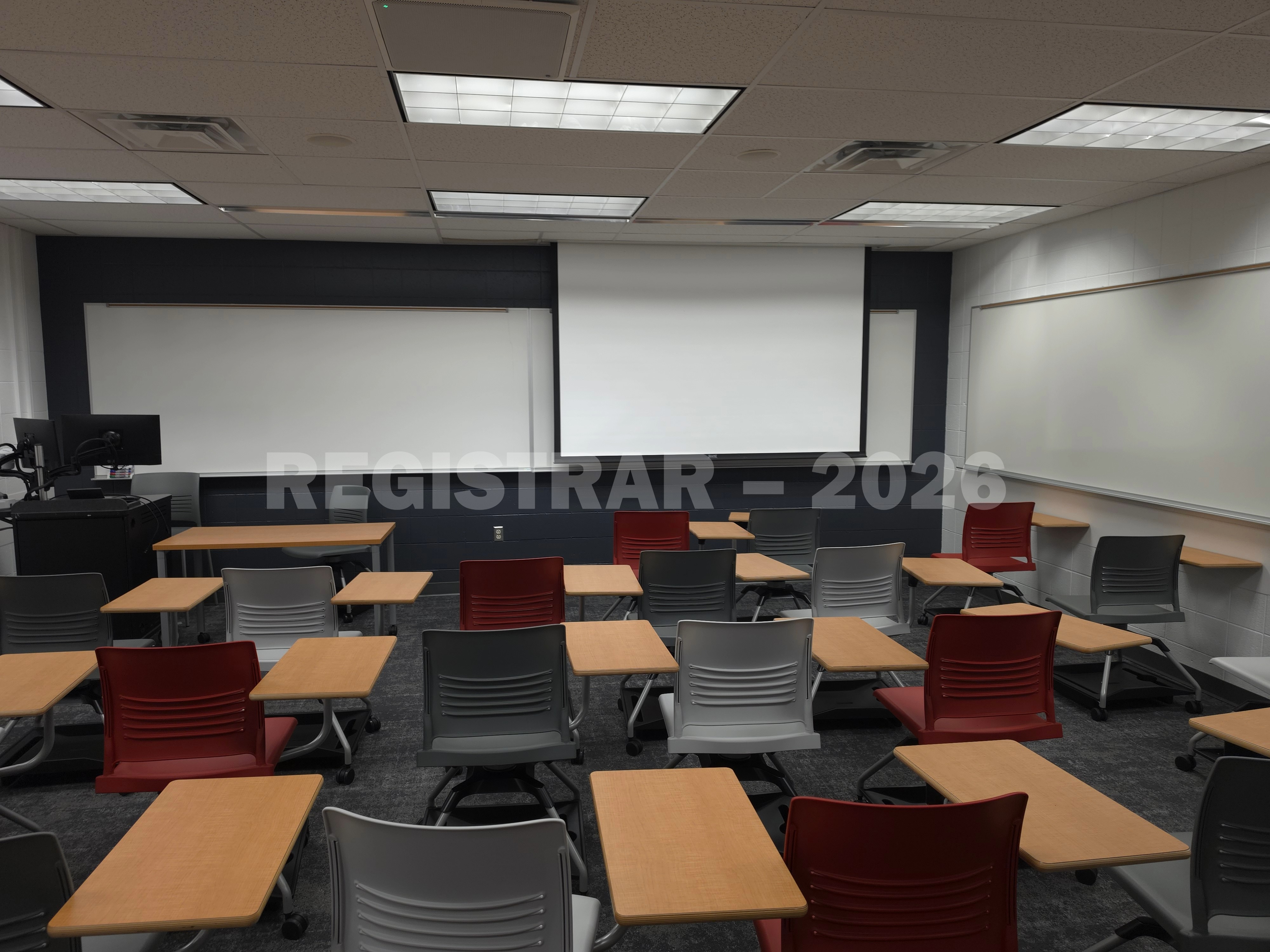 University Hall room 47 back of room projection screen down