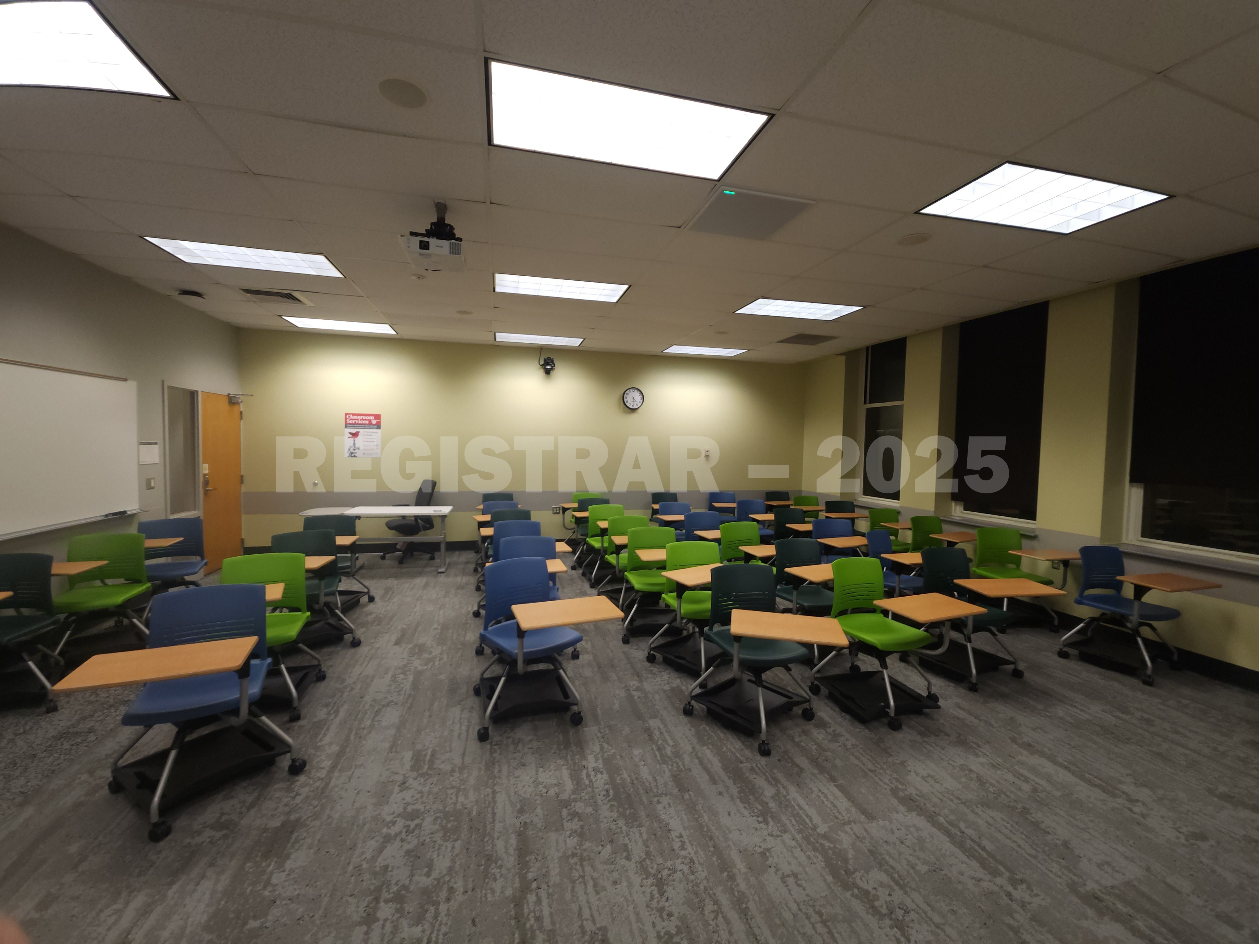 Mendenhall Laboratory room 131 ultra wide angle view from the back of the room