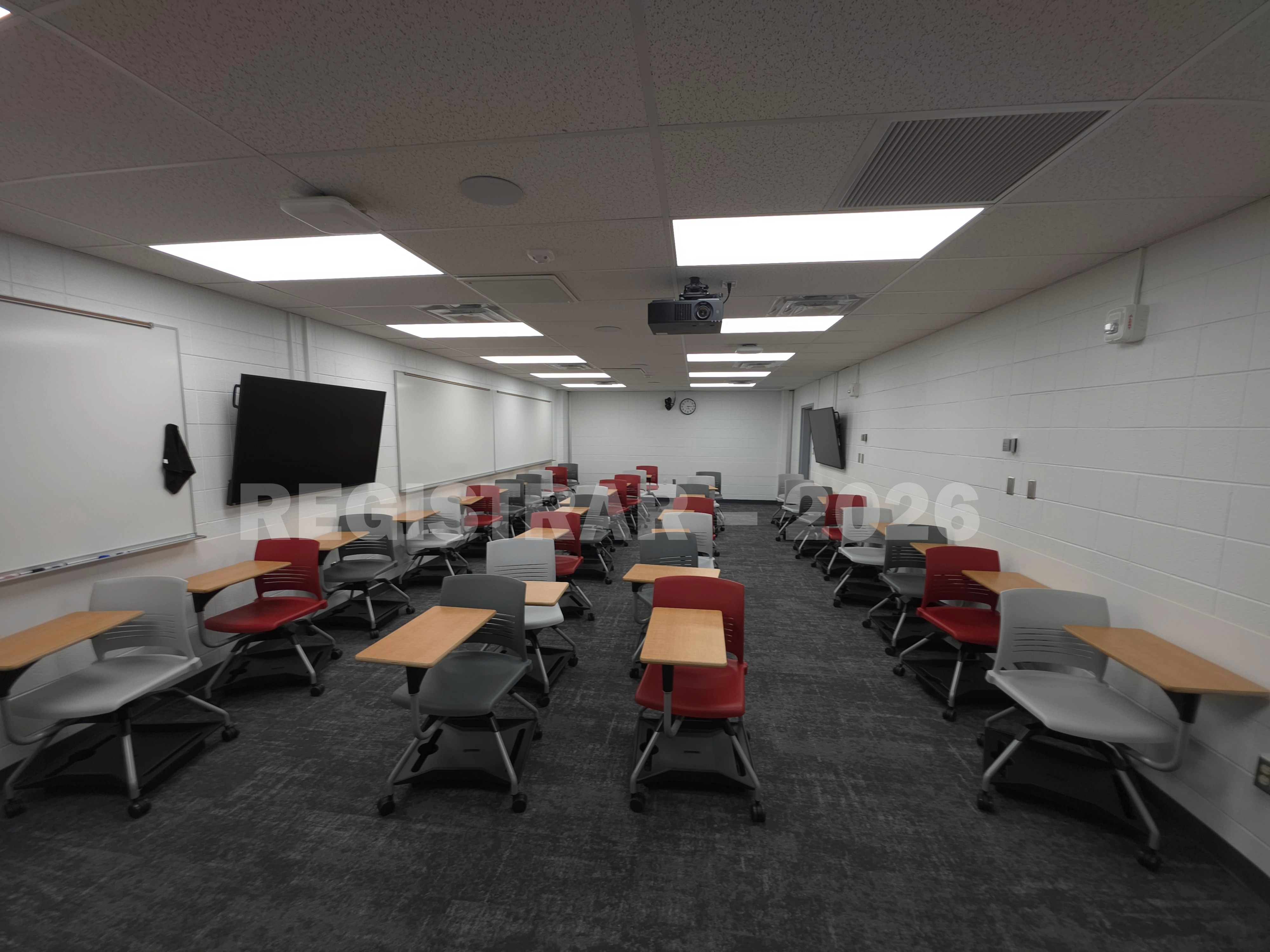 University Hall room 66 ultra wide angle view from the front of the room