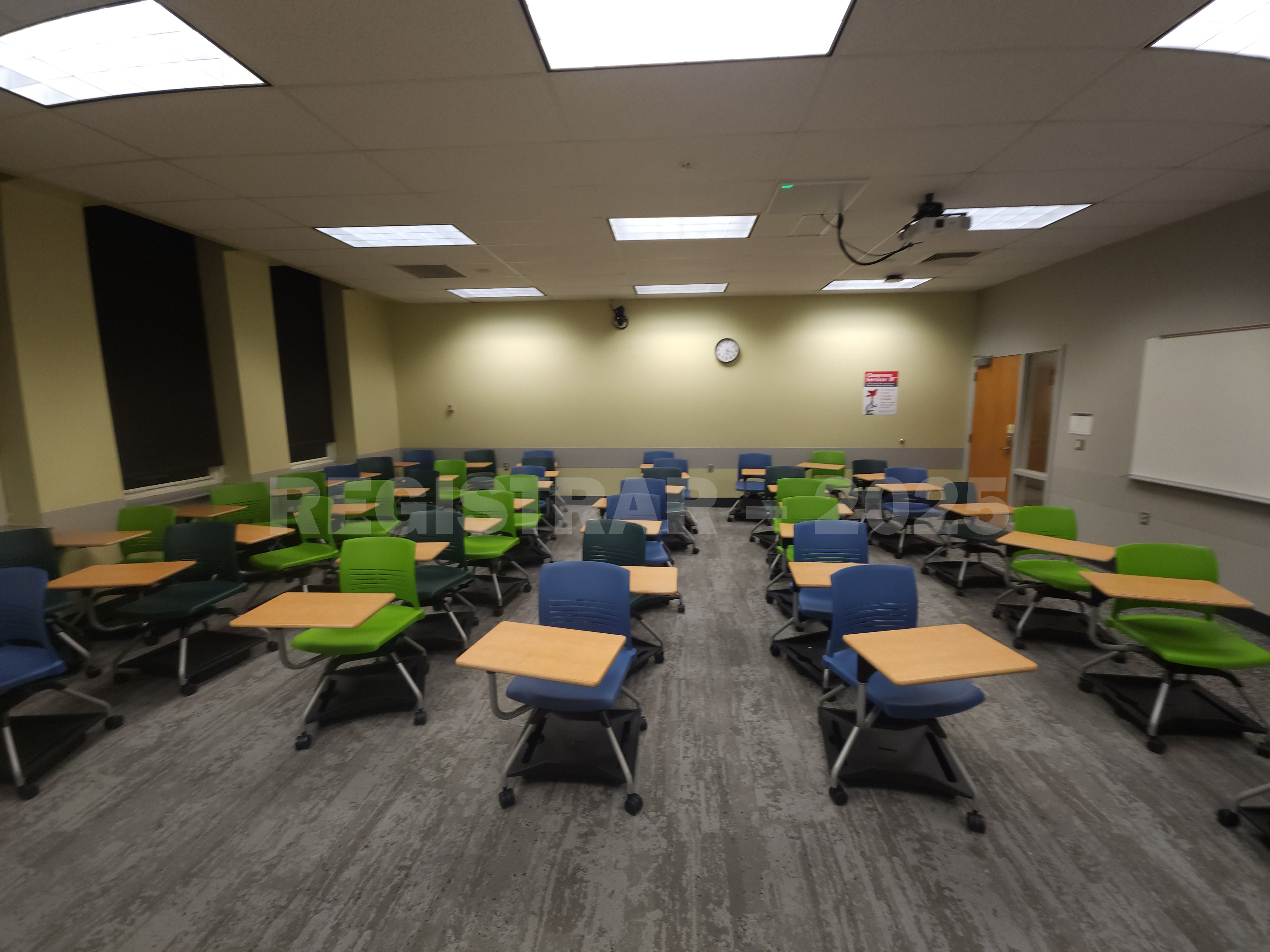 Mendenhall Laboratory room 173 ultra wide angle view from the front of the room