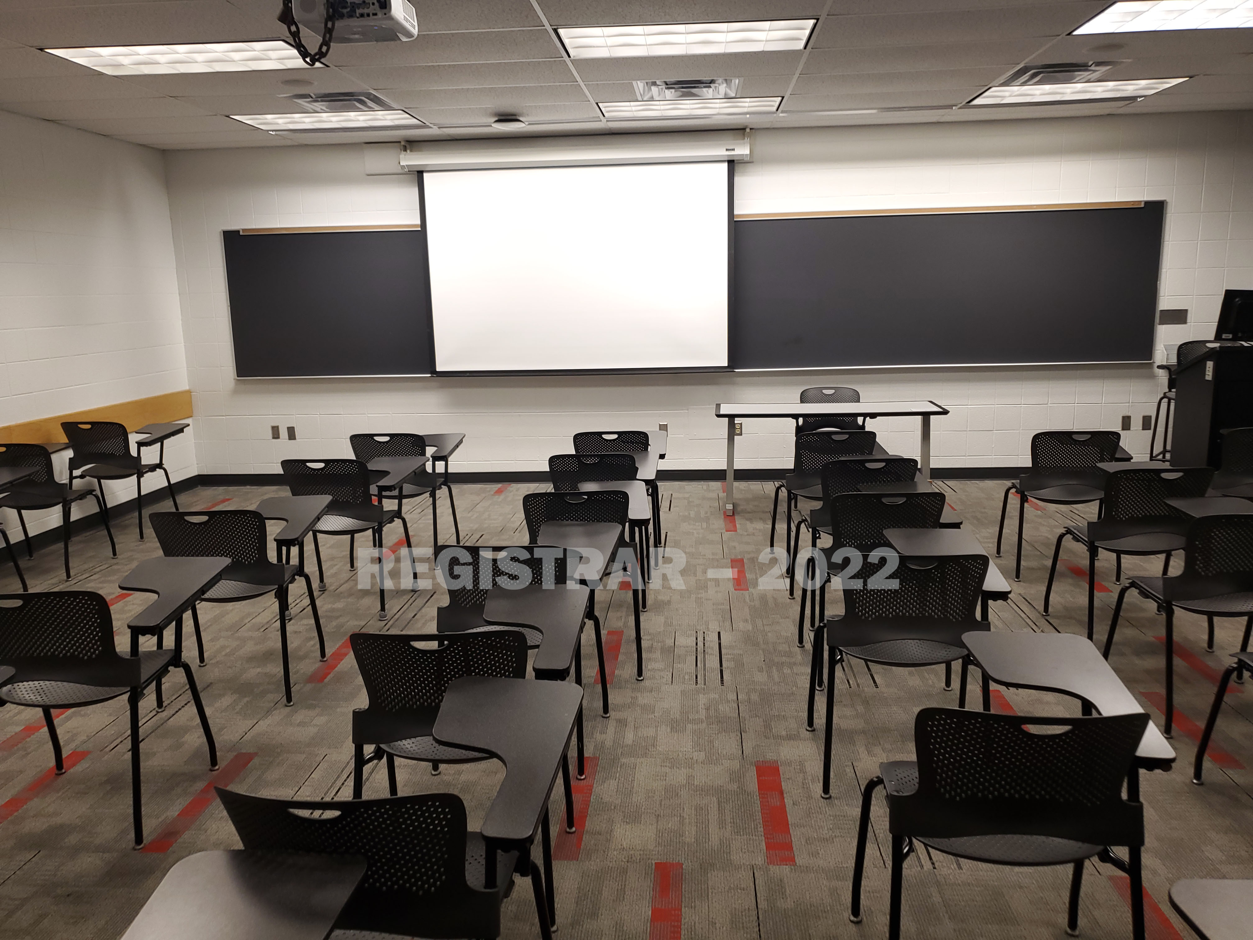University Hall room 38 back of room projection screen down