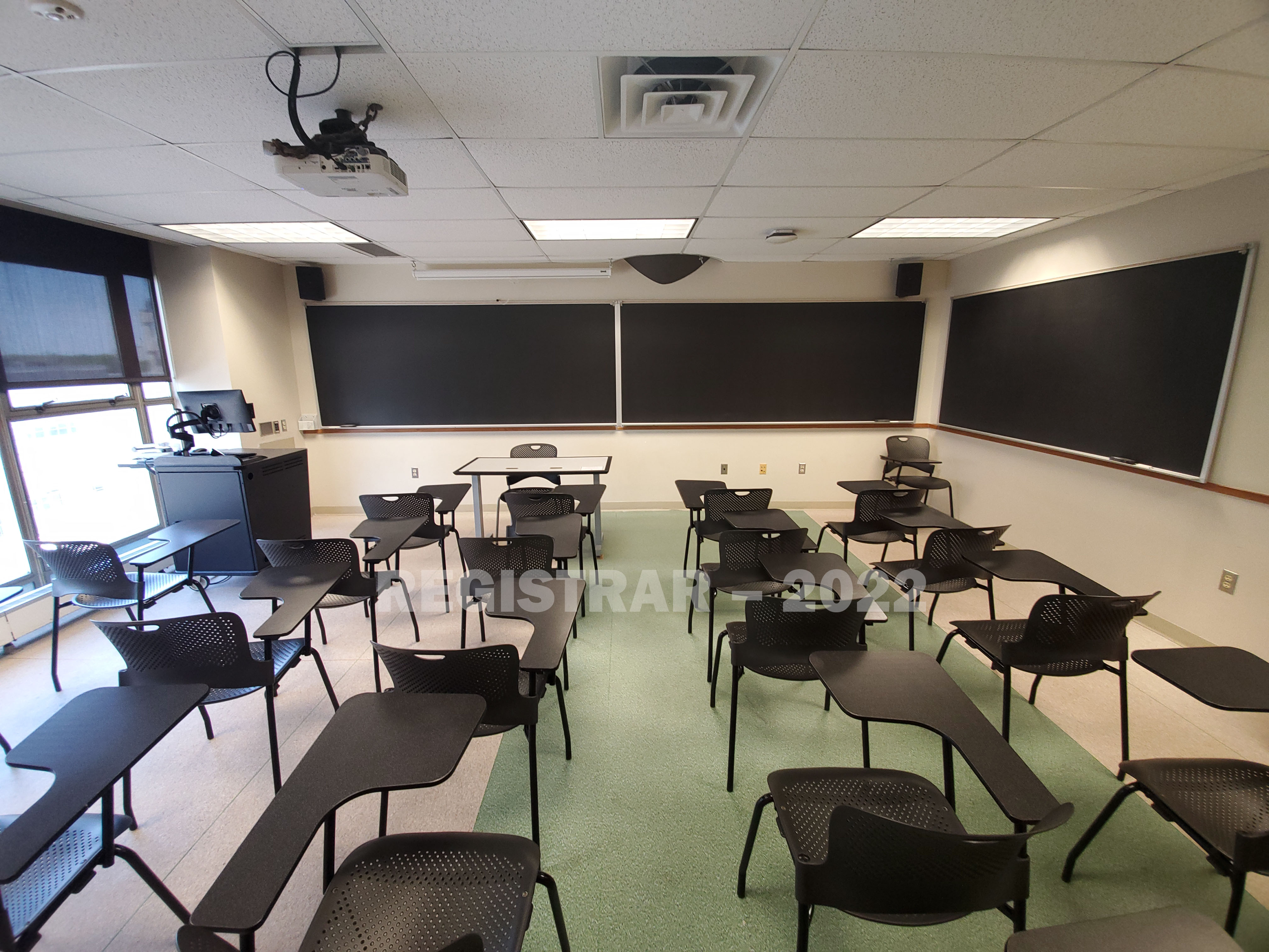 Enarson Classroom Building room 346 ultra wide angle view from the back of the room