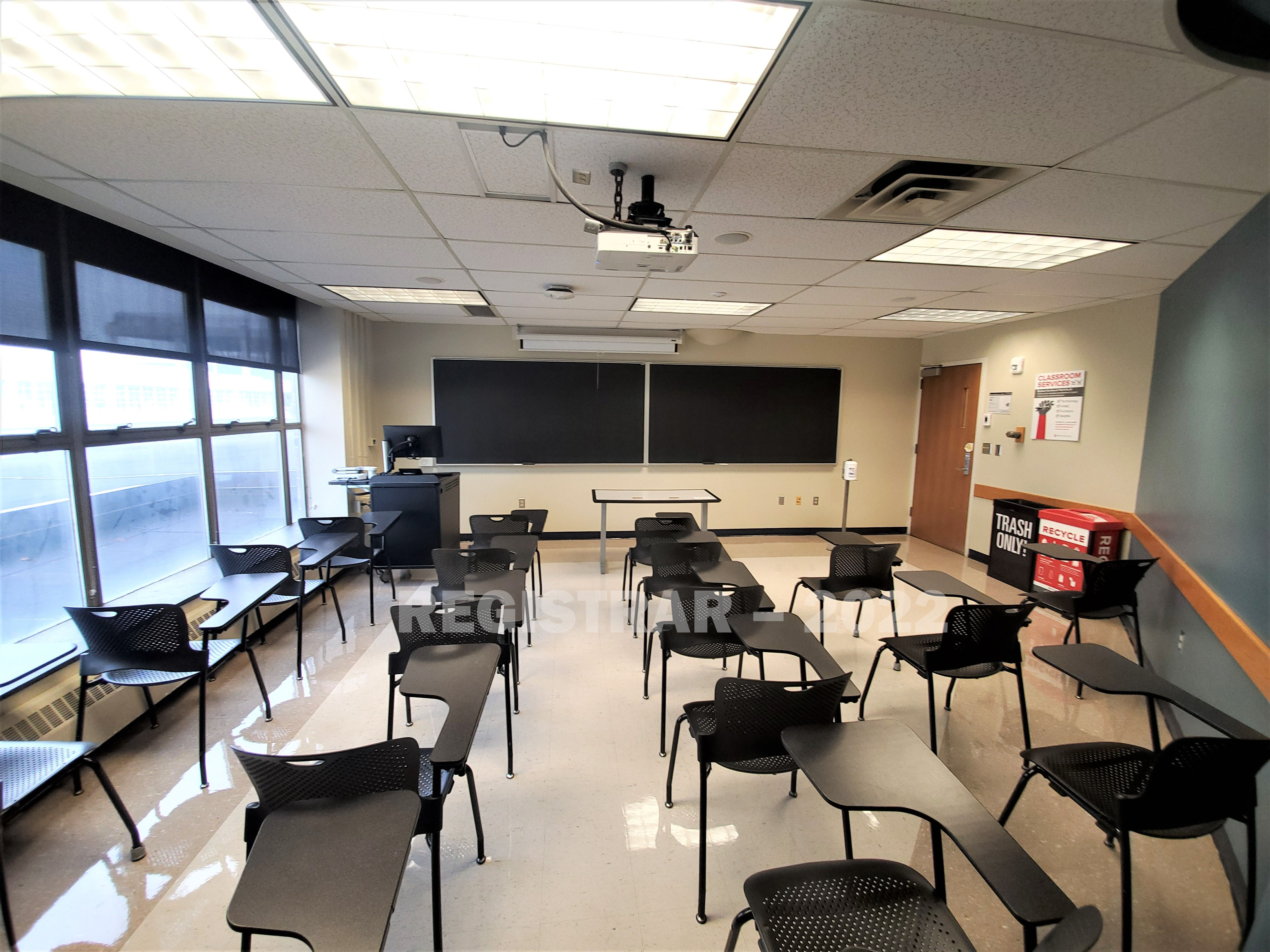 Enarson Classroom Building room 248 ultra wide angle view from the back of the room