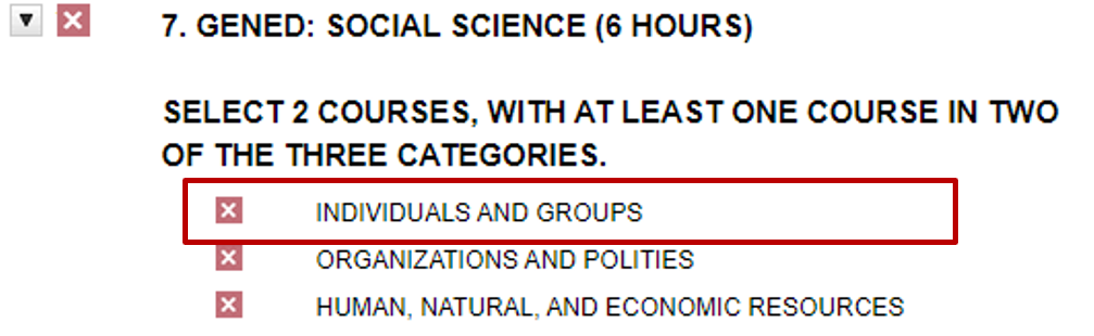 screenshot showing social science requirements