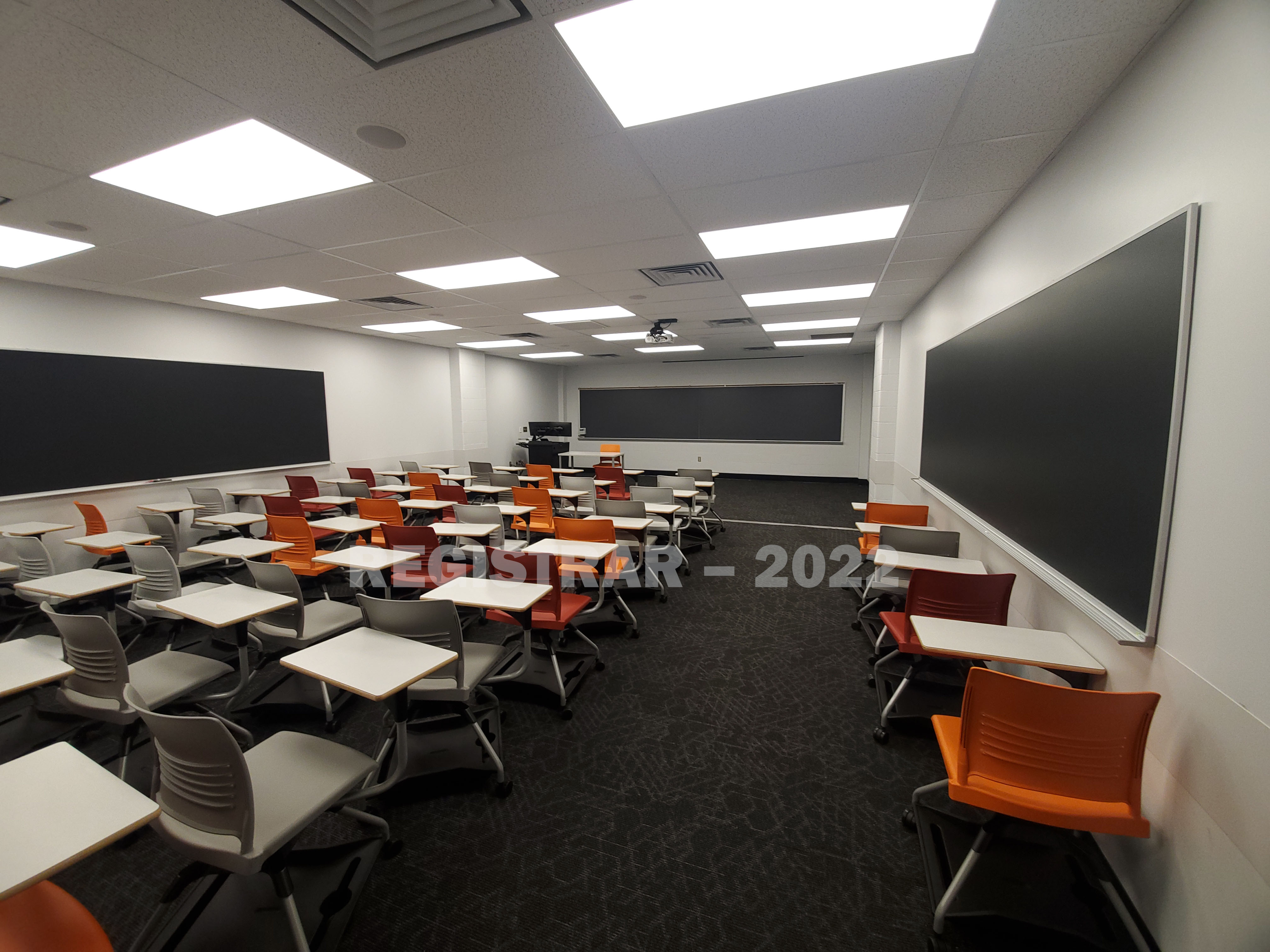 Journalism Building room 371 ultra wide angle view from the back of the room