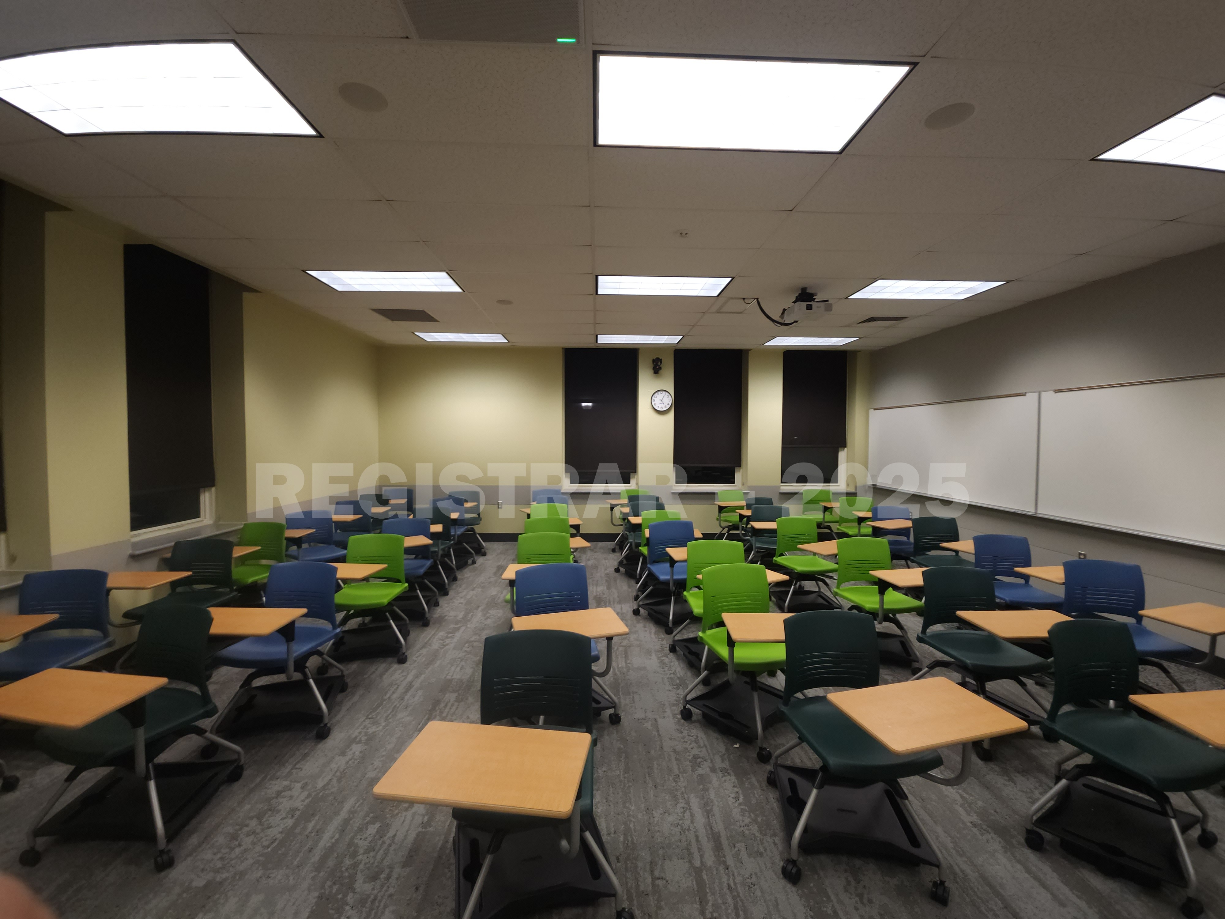 Mendenhall Laboratory room 185 ultra wide angle view from the front of the room
