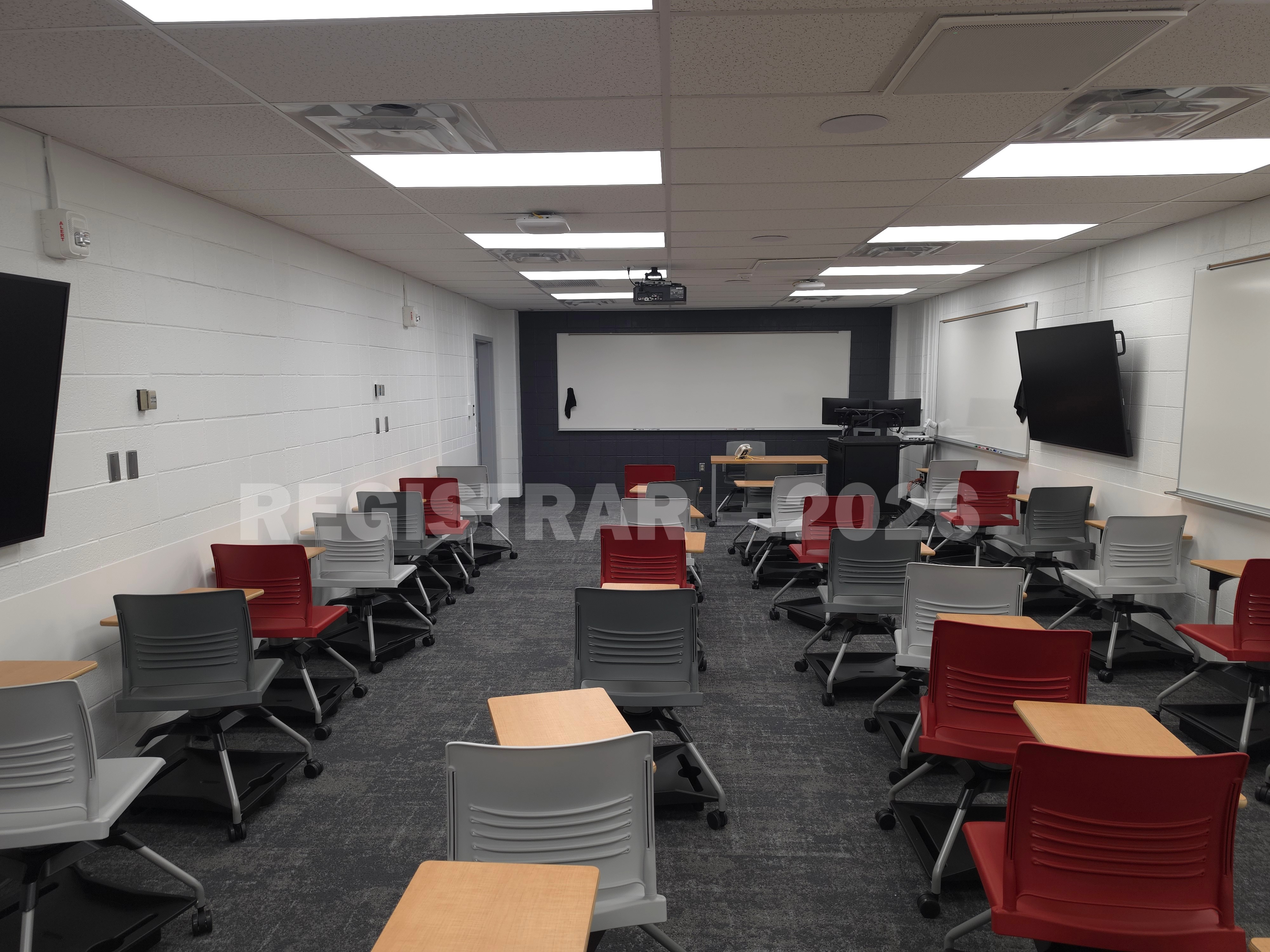 University Hall room 66 view from the back of the room