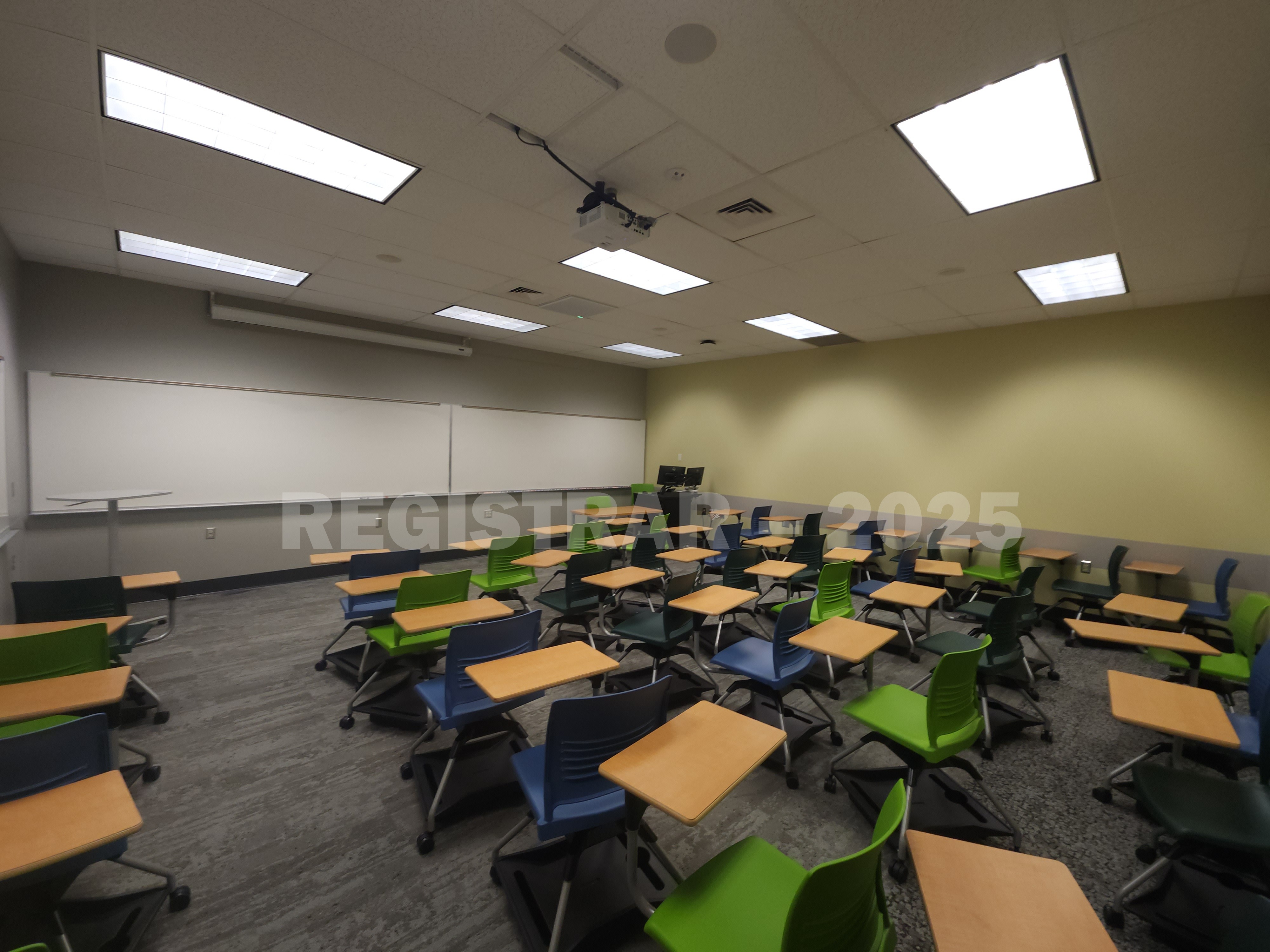 Mendenhall Laboratory room 174 ultra wide angle view from the back of the room