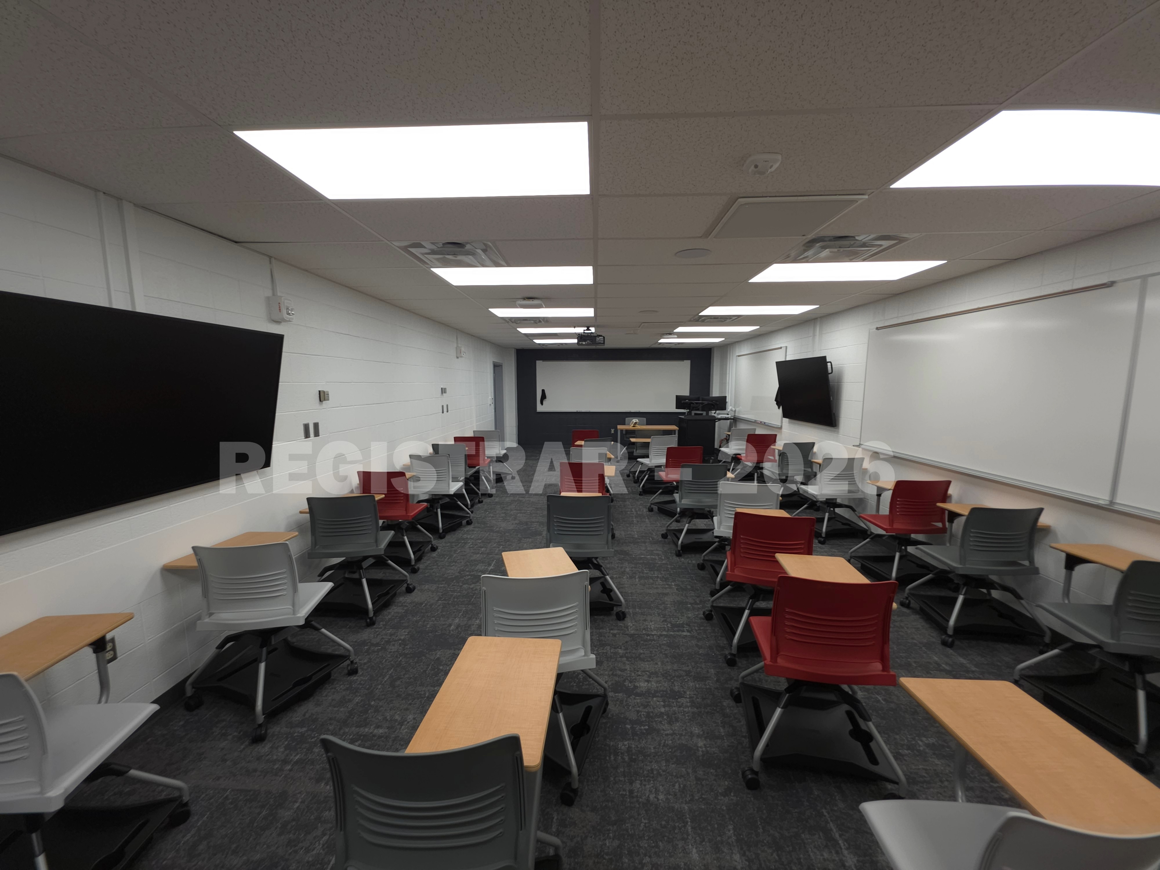 University Hall room 66 ultra wide angle view from the back of the room
