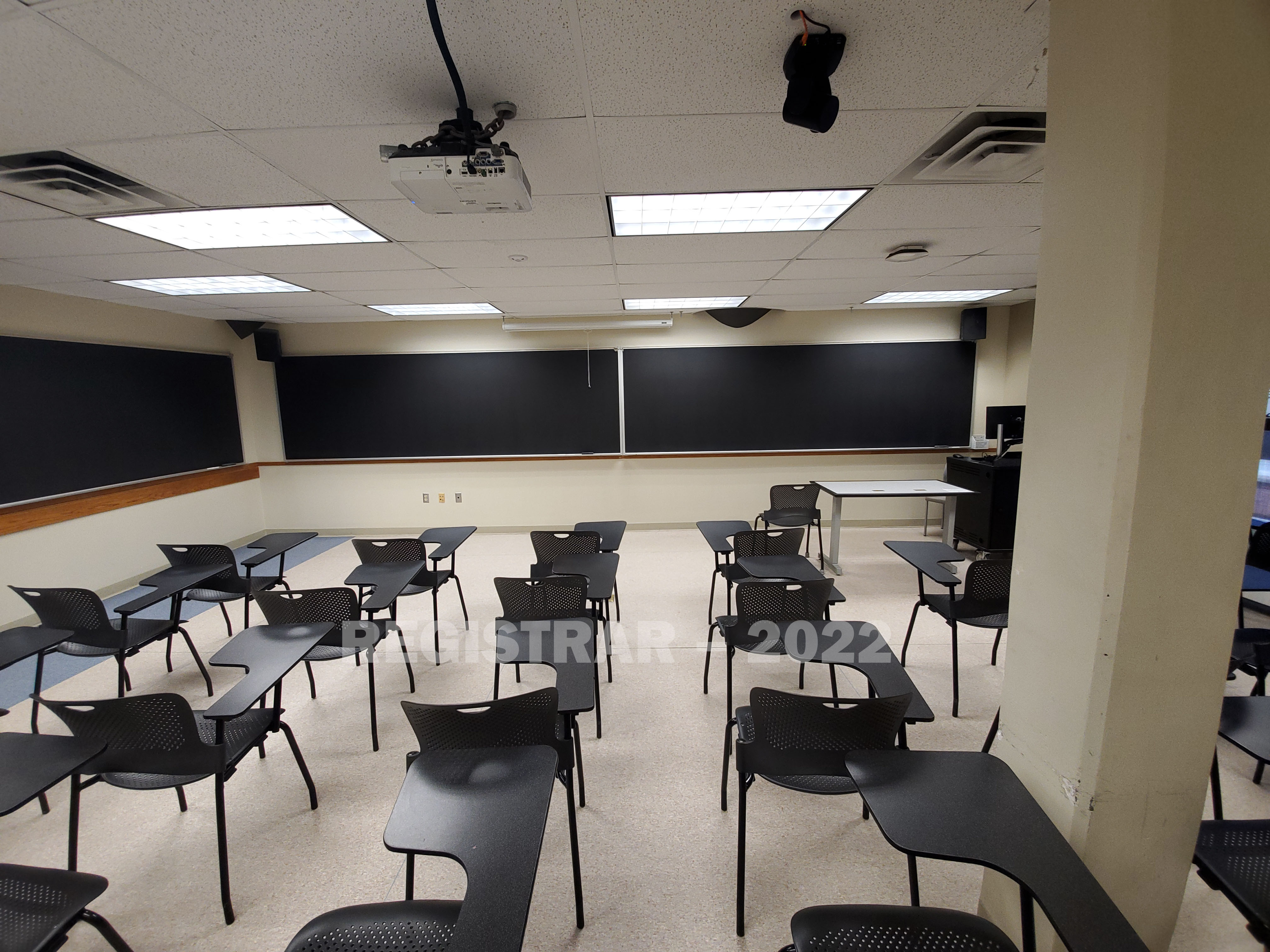 Enarson Classroom Building room 322 ultra wide angle view from the back of the room
