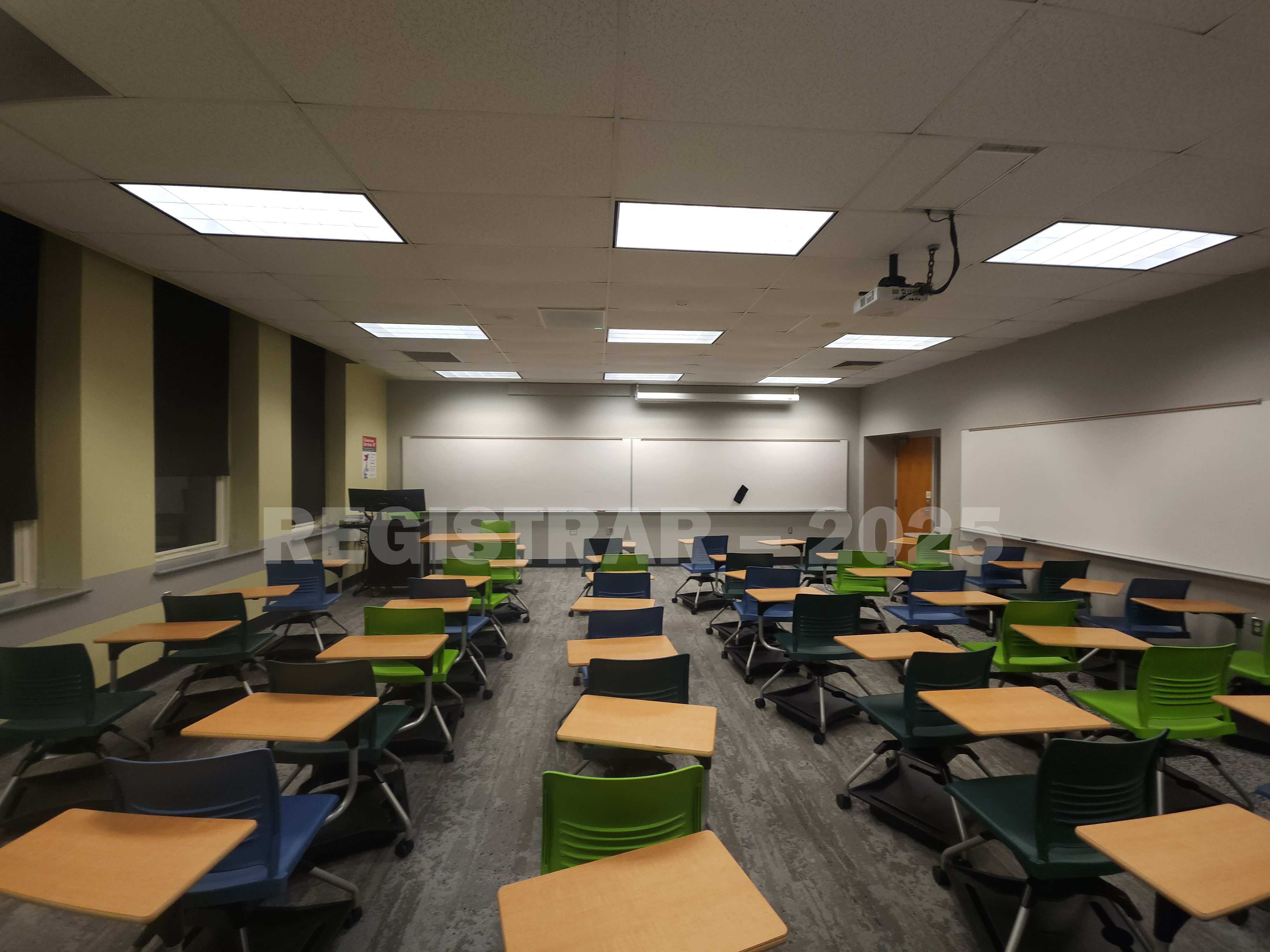 Mendenhall Laboratory room 125 ultra wide angle view from the back of the room
