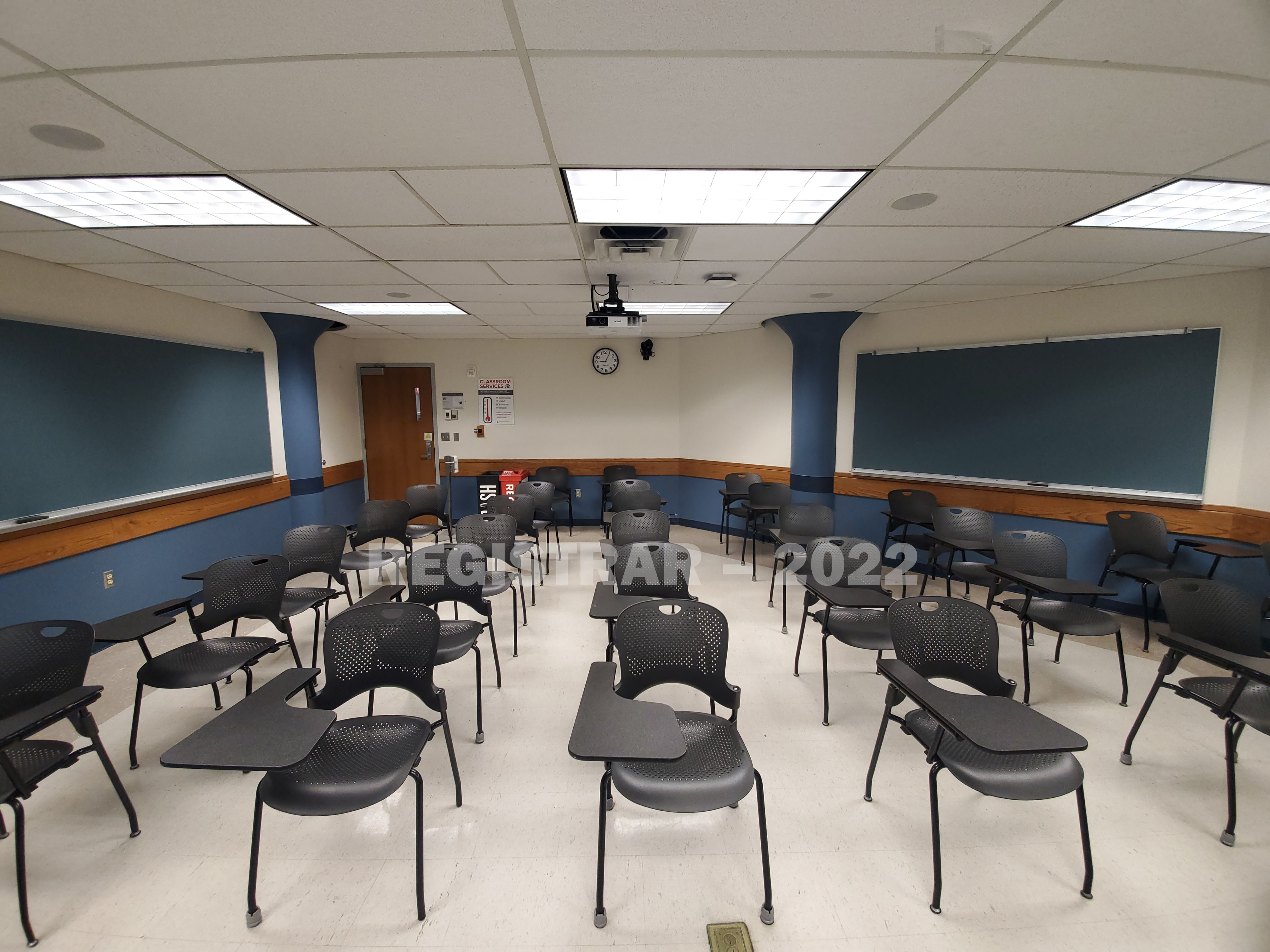 Enarson Classroom Building room 209 ultra wide angle view from the front of the room