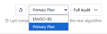 A refresh button and two drop down menus are shown. The drop down menu in the middle is showing options of ENVSCI-BS and Primary Plan. The other drop down menu is labeled as Full Audit.