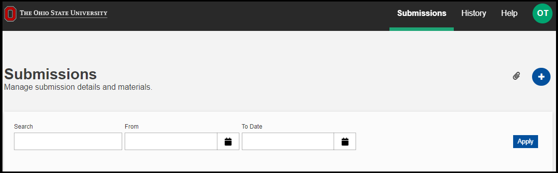 The Exam Submission portal, with options to search between dates and upload a new submission.