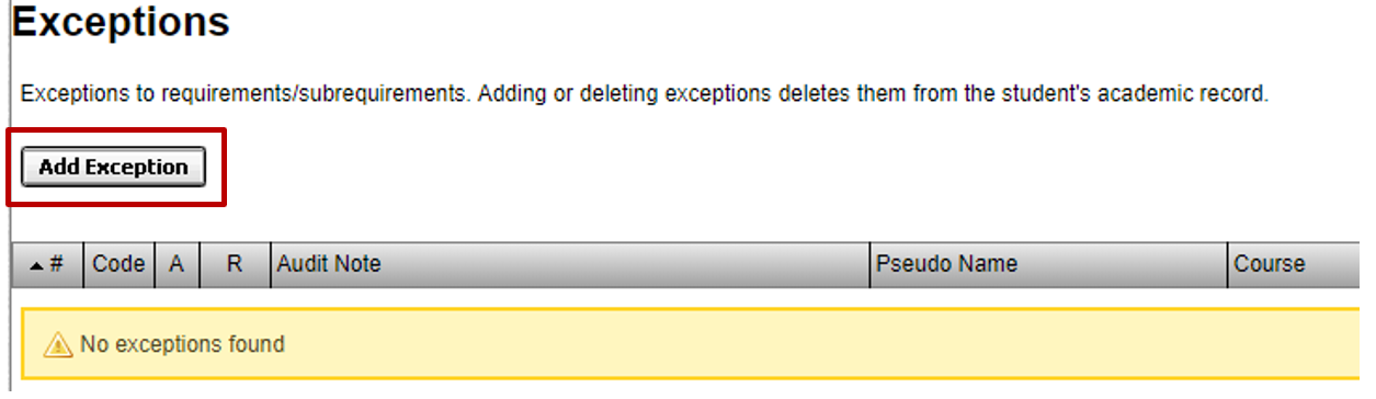 screenshot of "add exceptions" button
