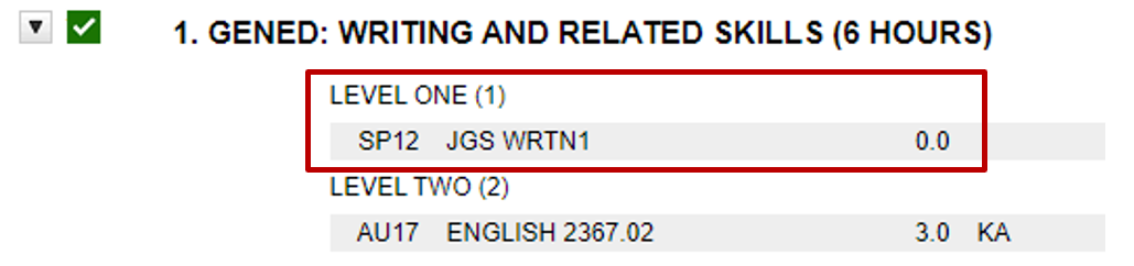 screenshot of degree audit after exception