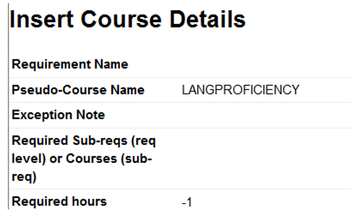 screenshot showing Insert Course Details