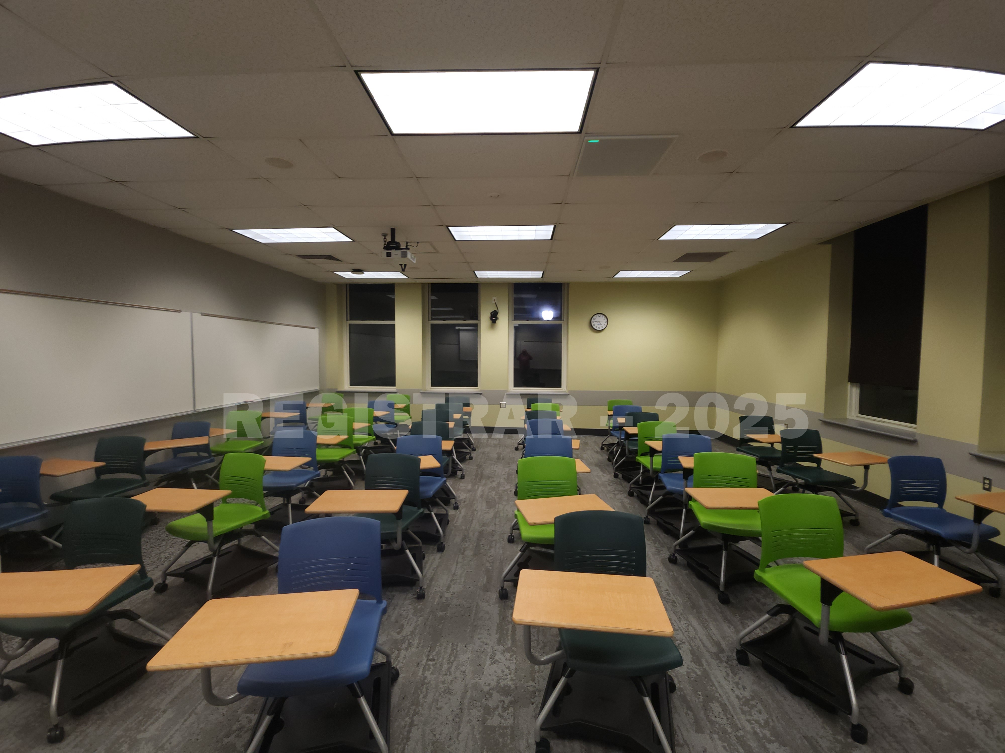 Mendenhall Laboratory room 125 ultra wide angle view from the front of the room