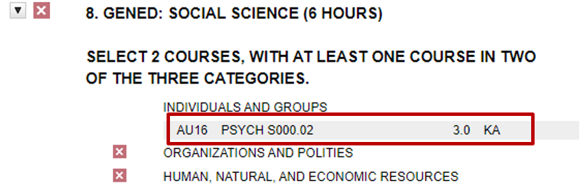 screenshot of degree audit after the exception.