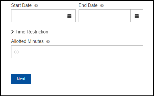 This section has entries for a beginning date, ending date, and exam duration amount.