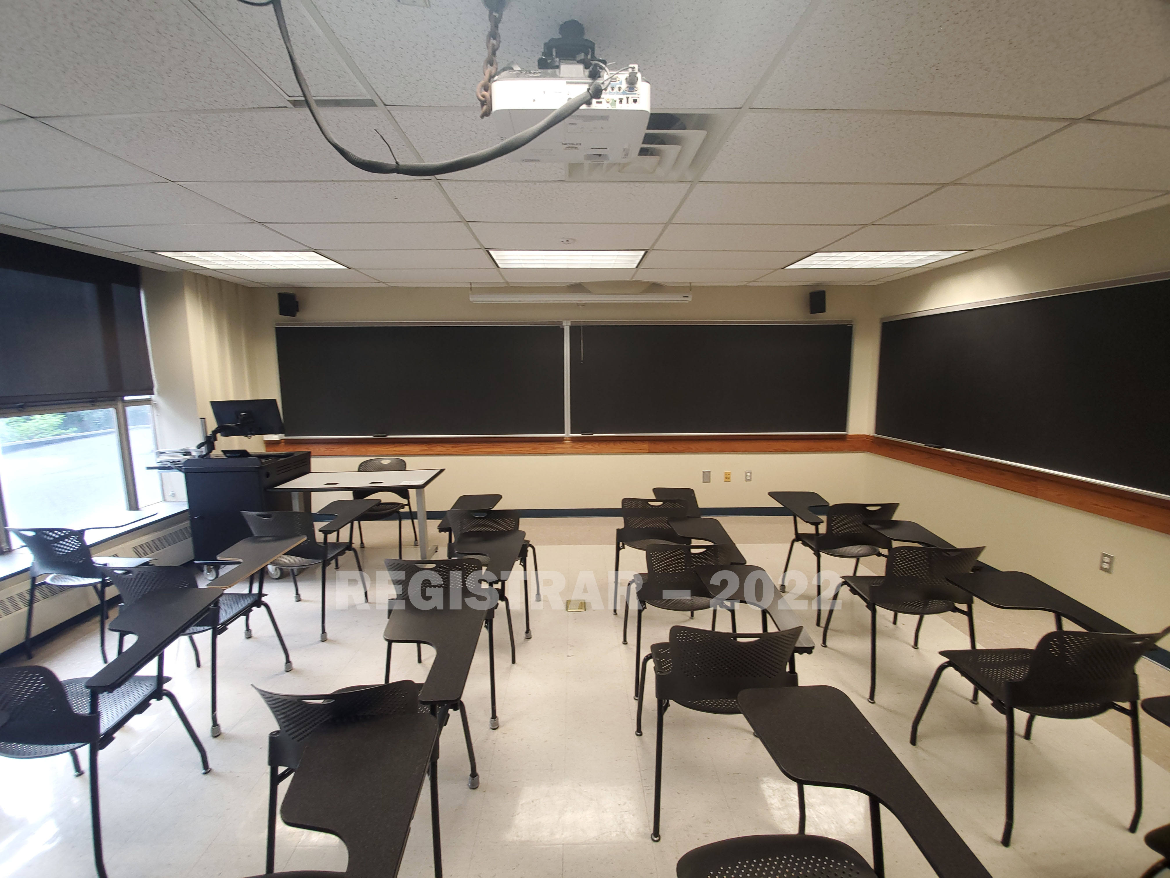 Enarson Classroom Building room 204 ultra wide angle view from the back of the room