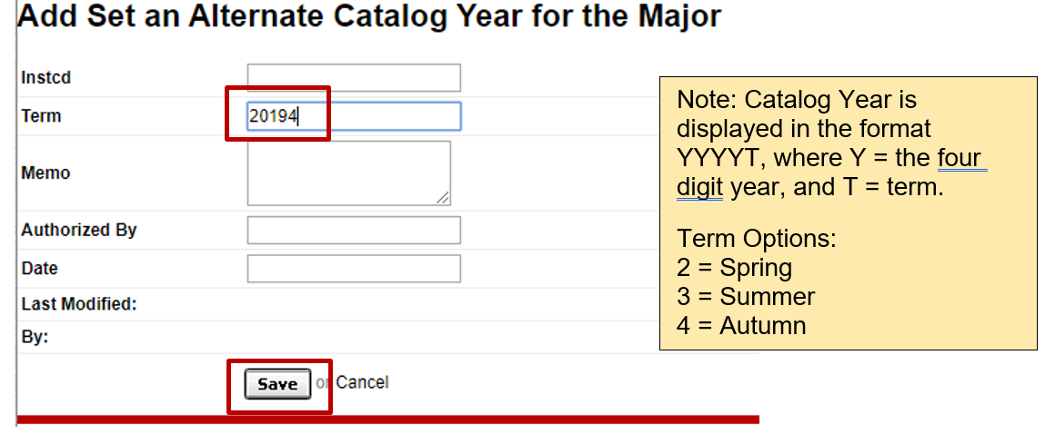 screenshot showing box to enter term and the save button