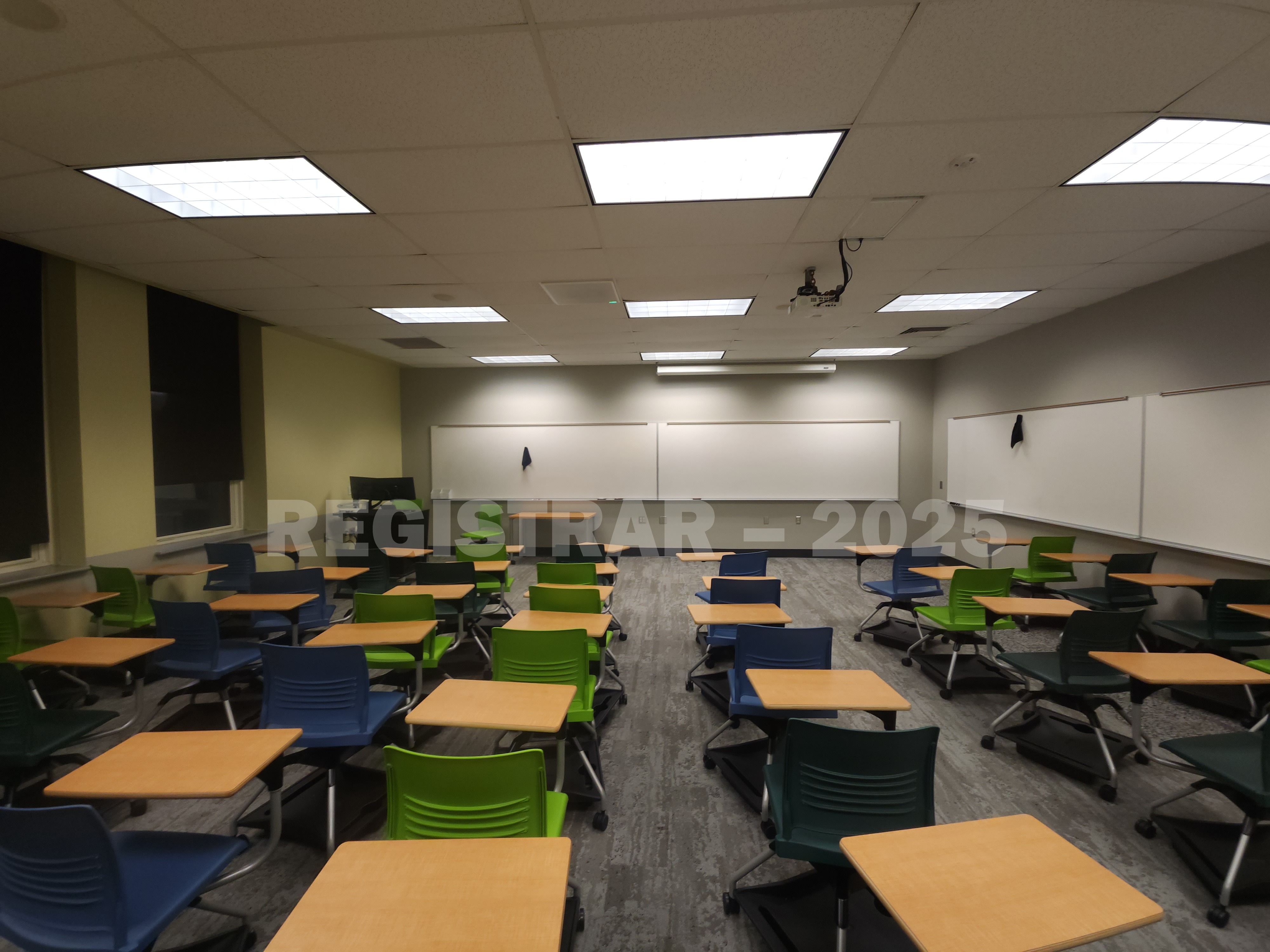 Mendenhall Laboratory room 131 ultra wide angle view from the back of the room