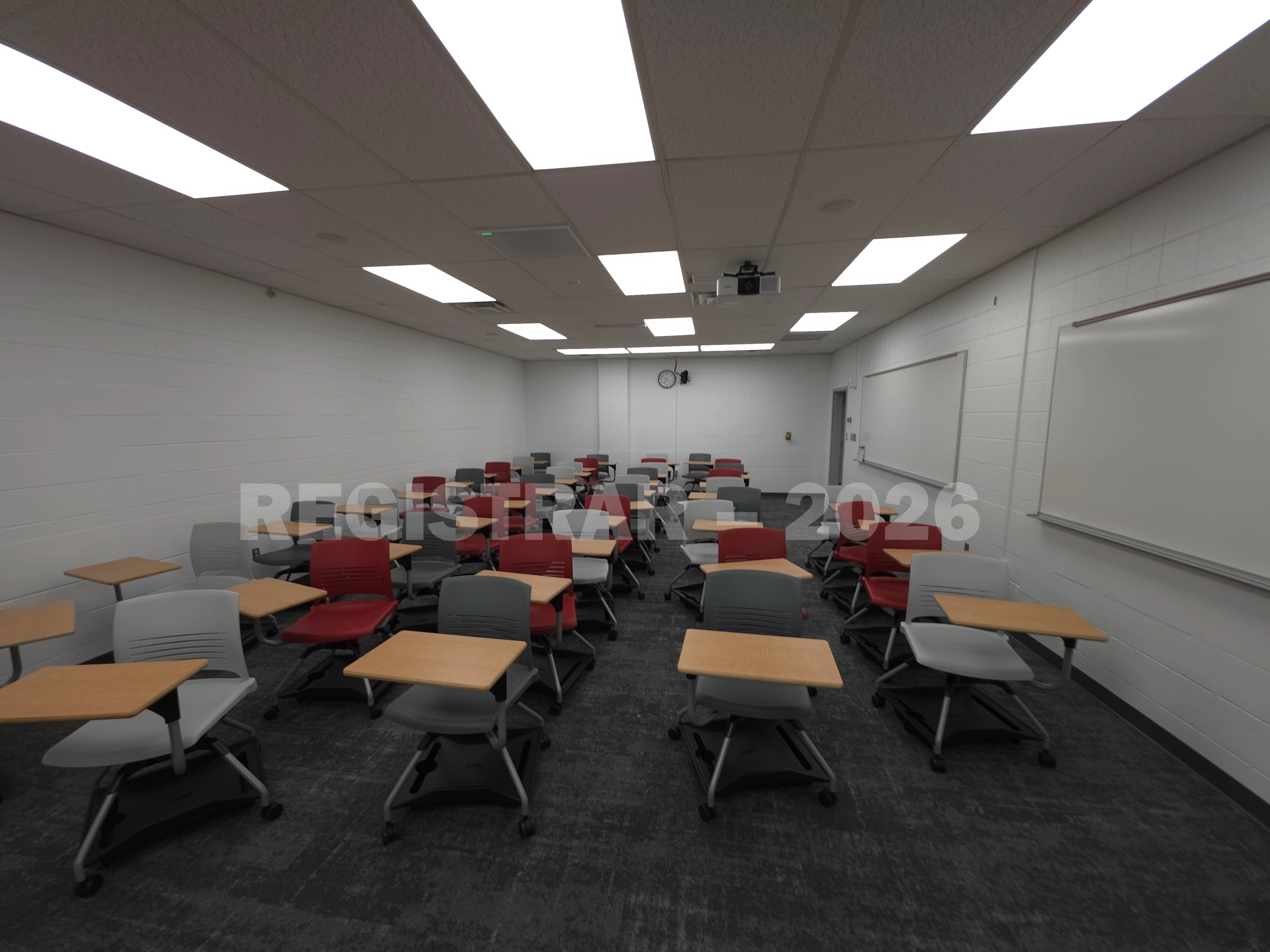 University Hall room 82 ultra wide angle view from the front of the room