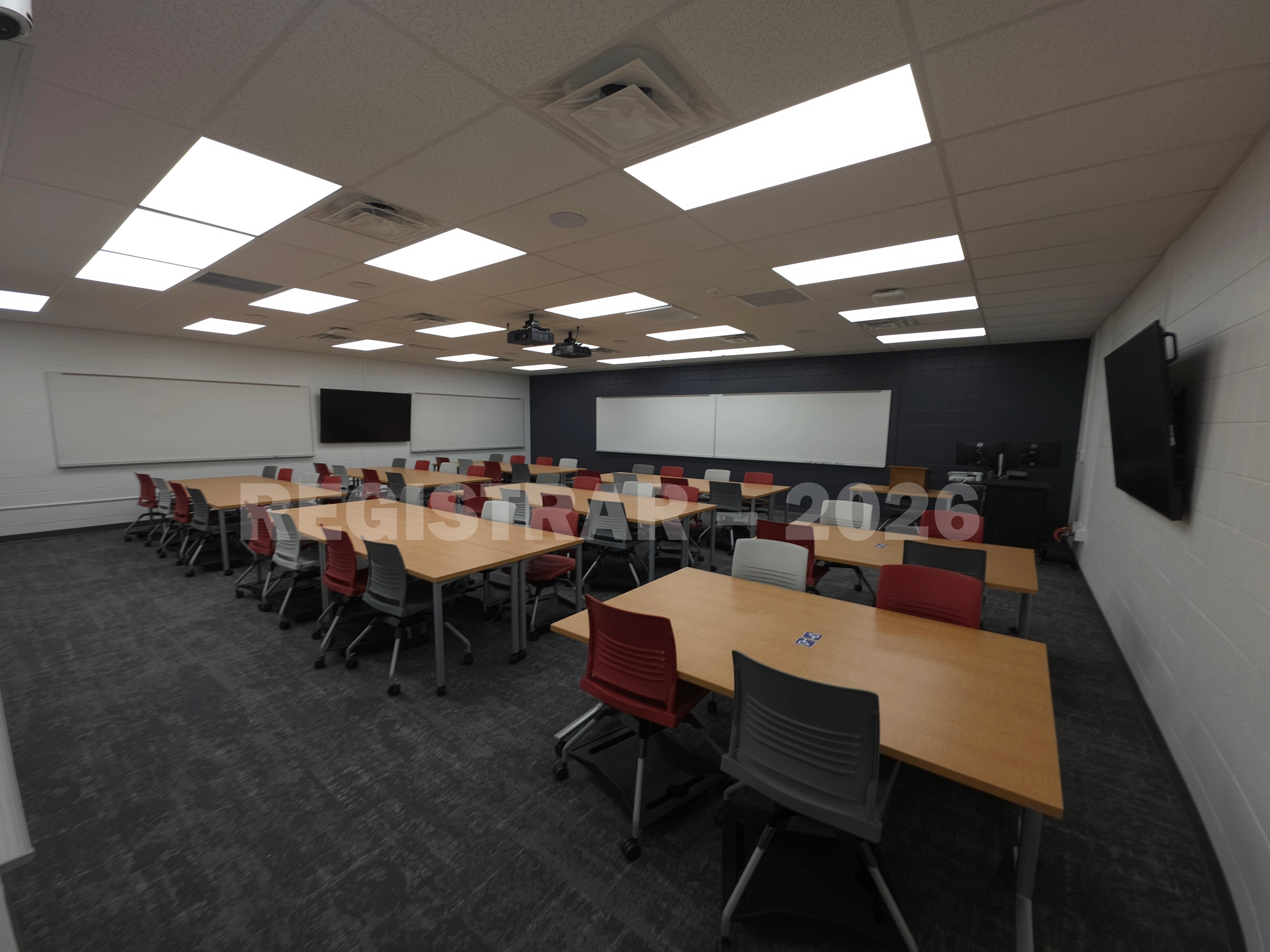University Hall room 86 ultra wide angle view from the back of the room
