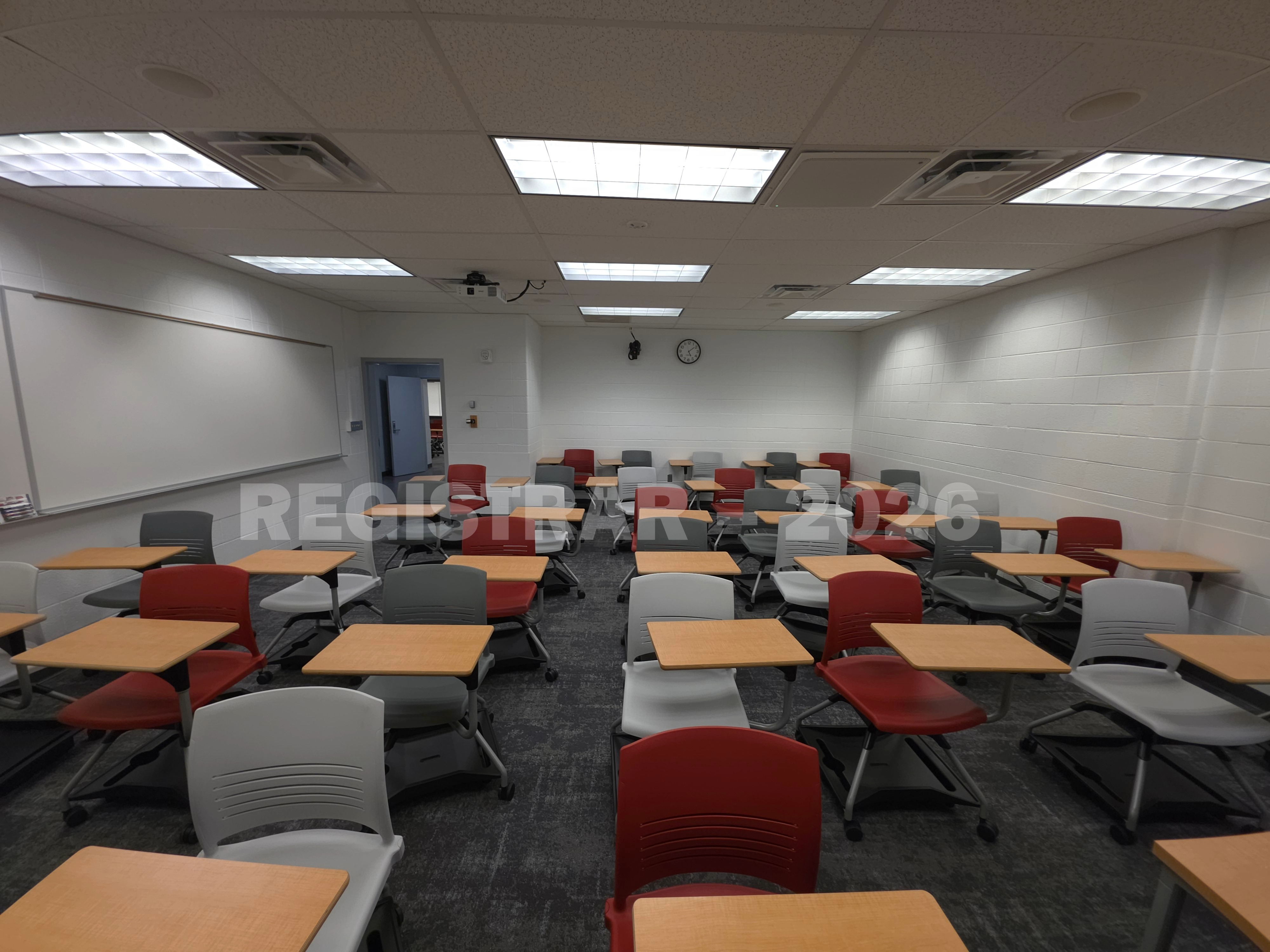 University Hall room 43 ultra wide angle view from the front of the room