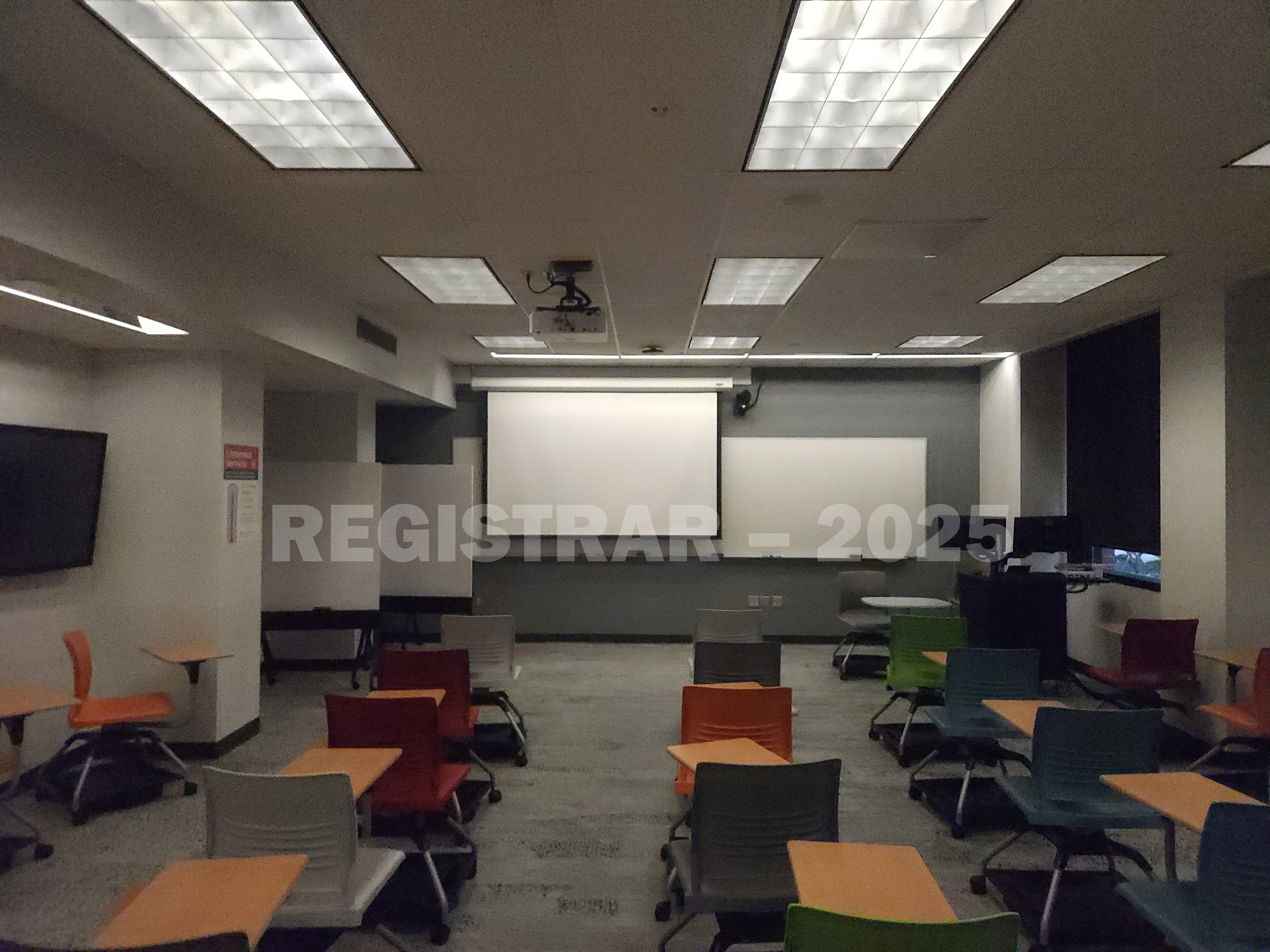 McPherson Chemical Lab room 1021 view from the back of the room screen down