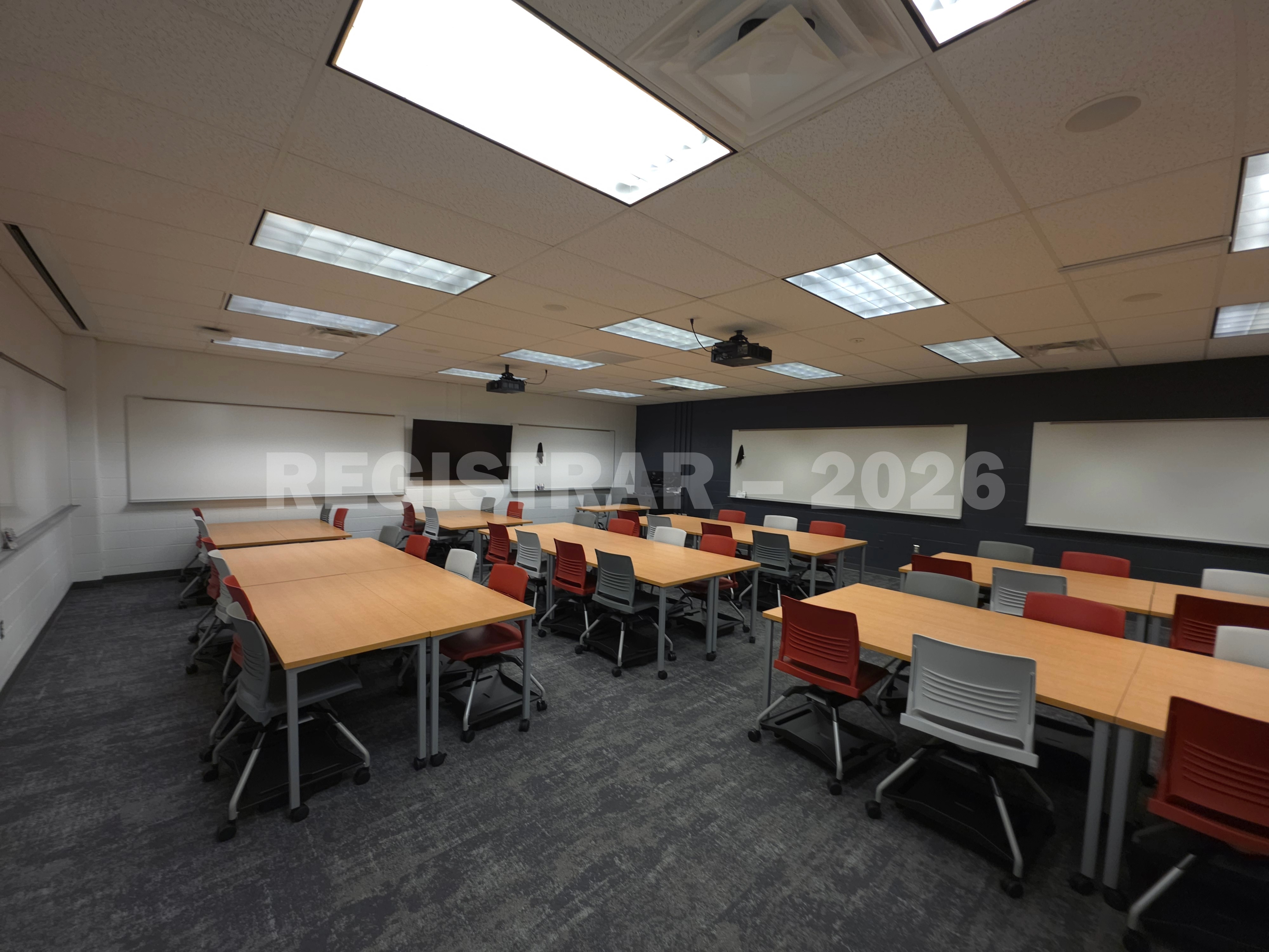 University Hall room 56 ultra wide angle view from the back of the room