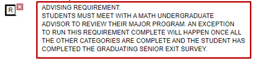 screenshot of degree audit listing advising requirement