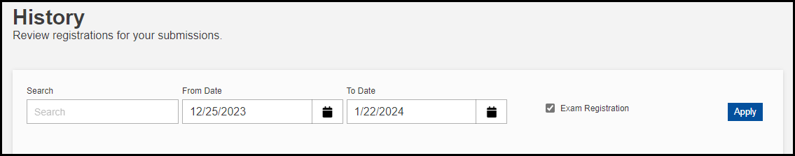 The search function with section to input the student name, beginning date, and ending date.