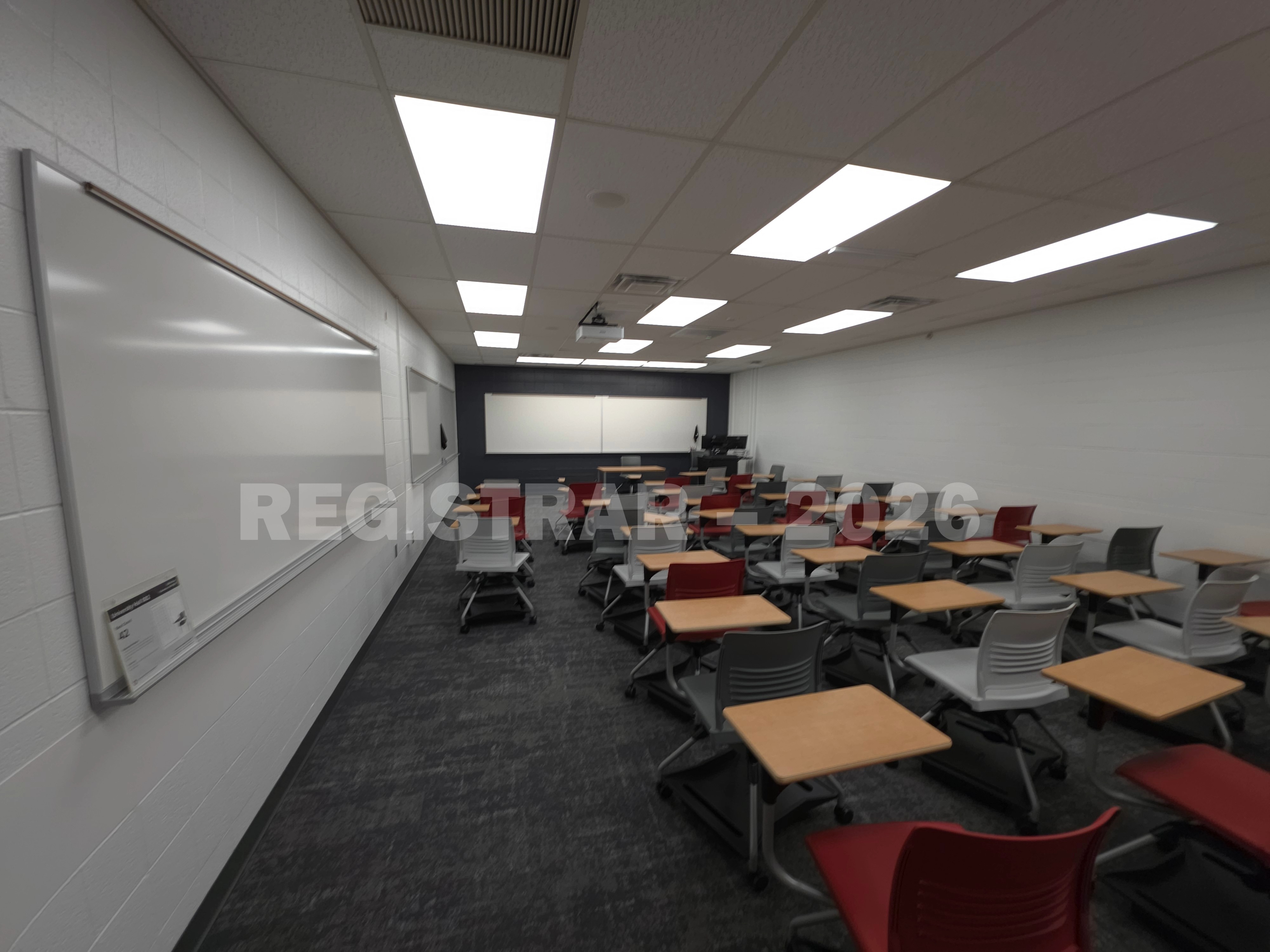 University Hall room 82 ultra wide angle view from the back of the room
