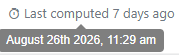 Shows a clock icon with the words "Last computed 7 days ago" and a gray box with white font and the