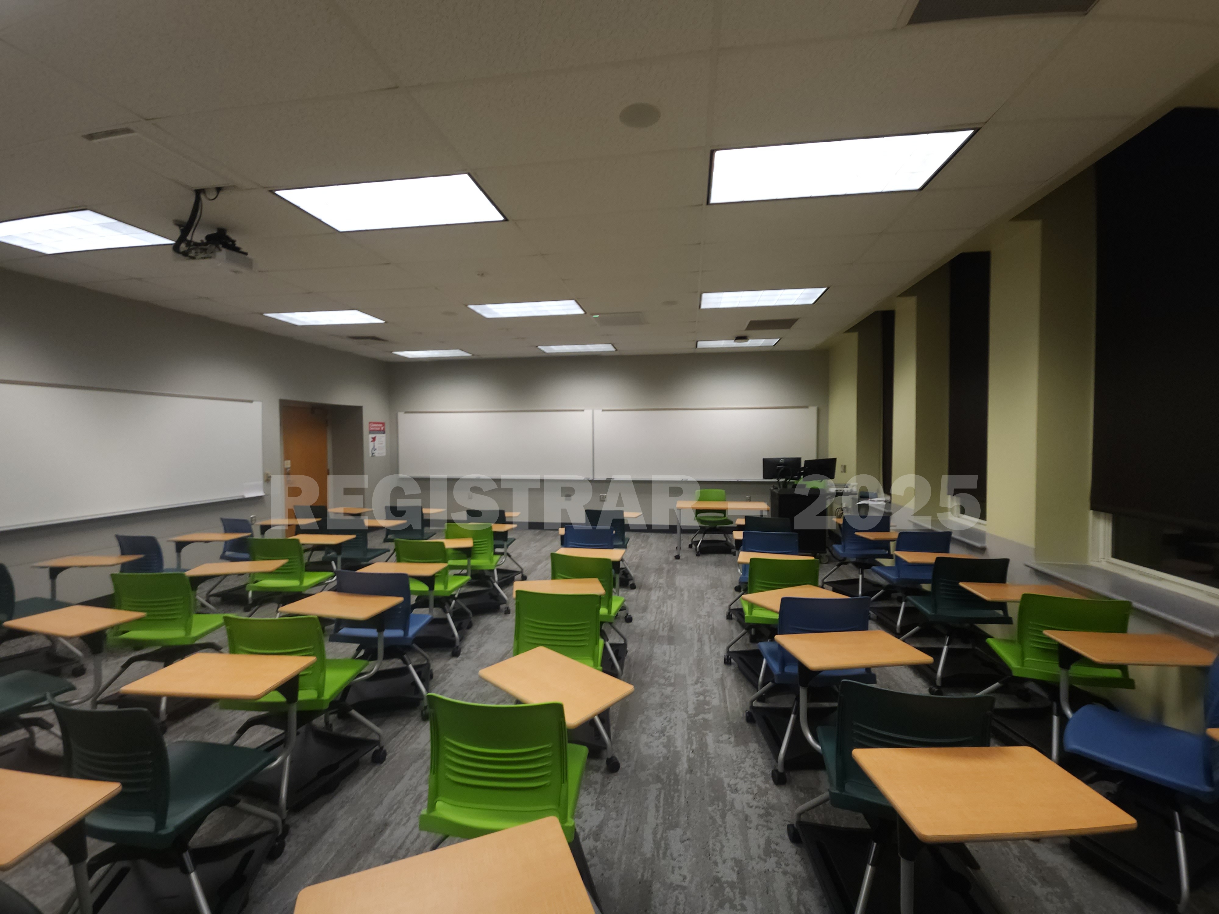 Mendenhall Laboratory room 185 ultra wide angle view from the back of the room