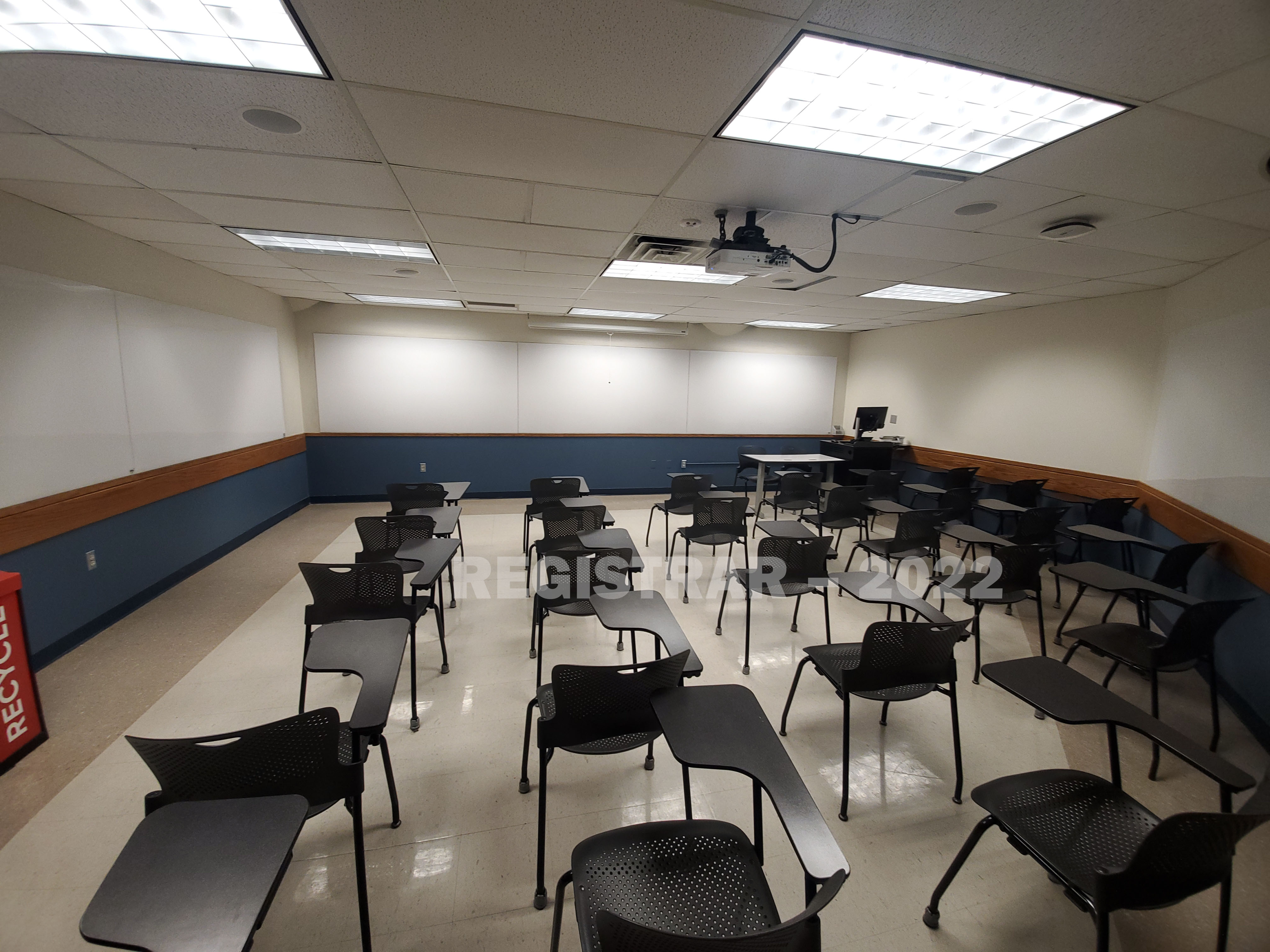 Enarson Classroom Building room 211 ultra wide angle view from the back of the room