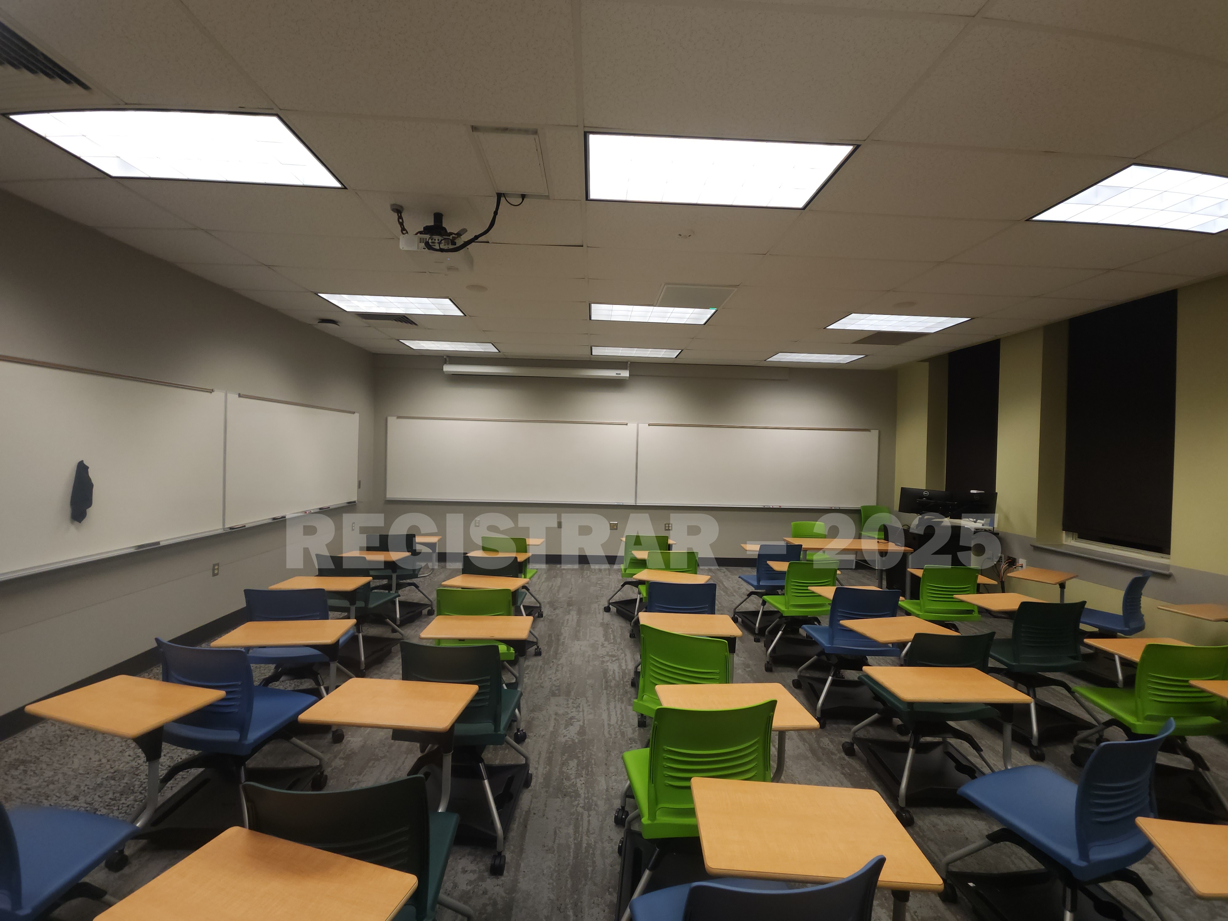 Mendenhall Laboratory room 129 ultra wide angle view from the back of the room