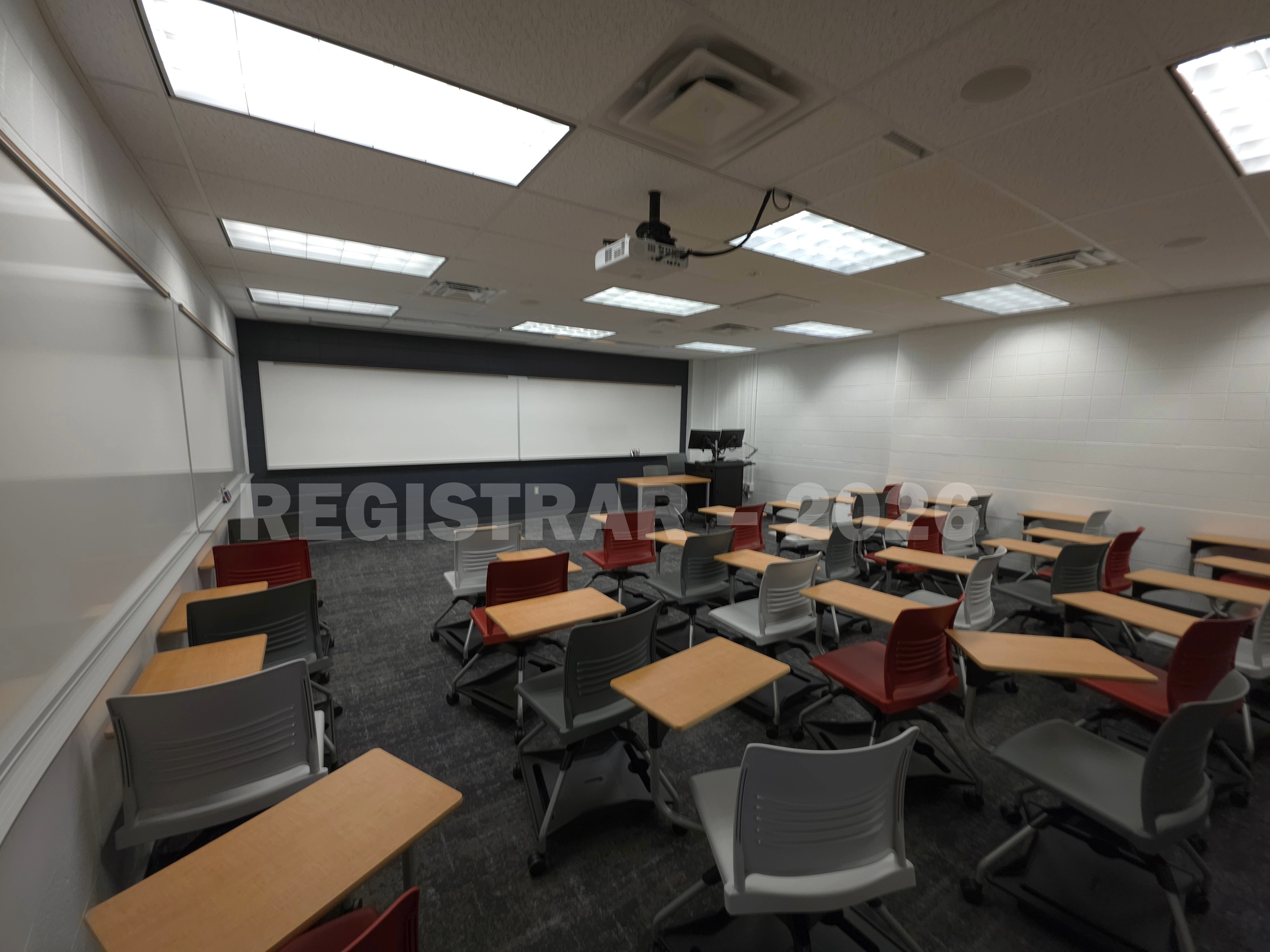 University Hall room 51 ultra wide angle view from the back of the room