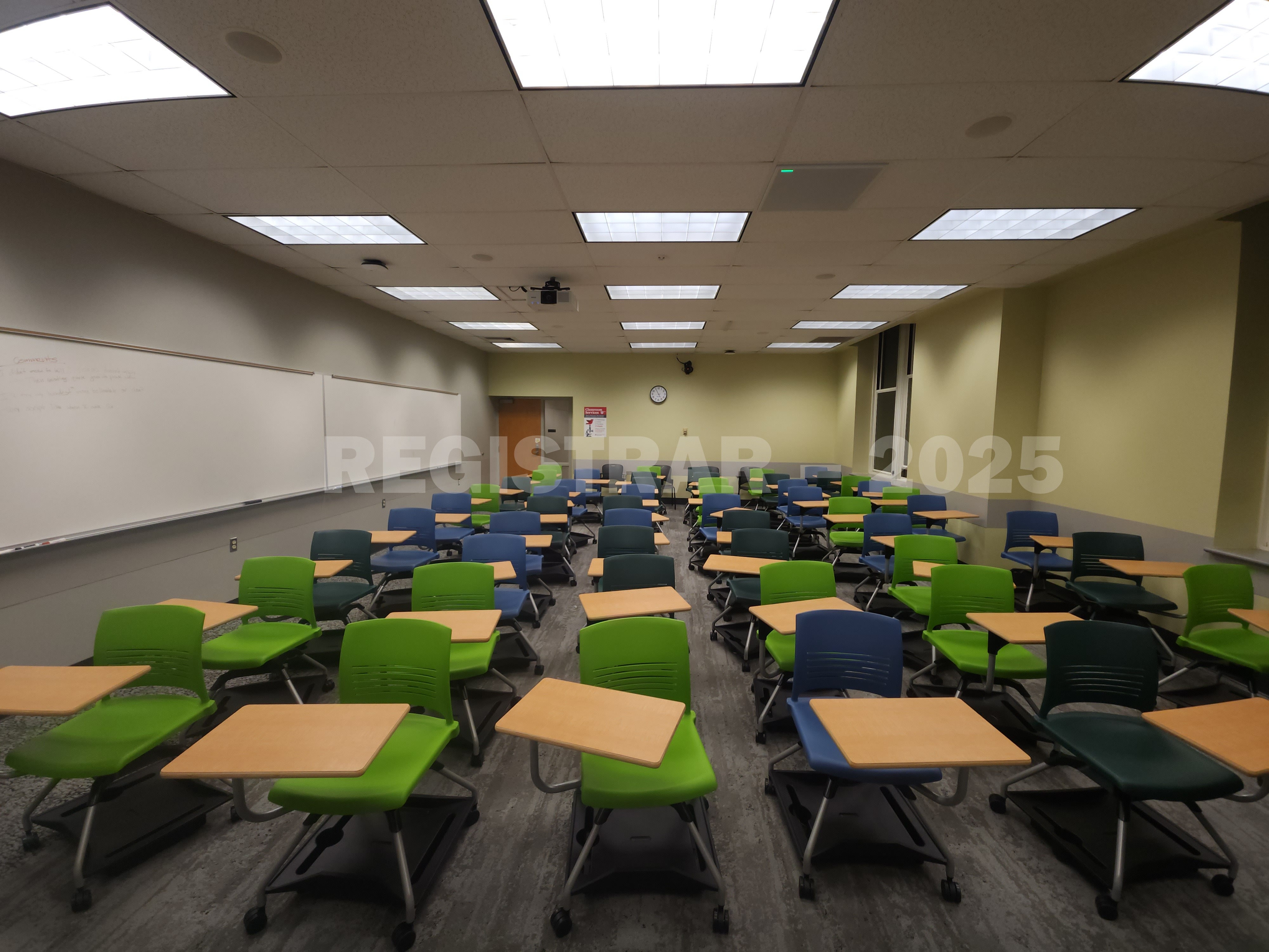 Mendenhall Laboratory room 191 ultra wide angle view from the front of the room