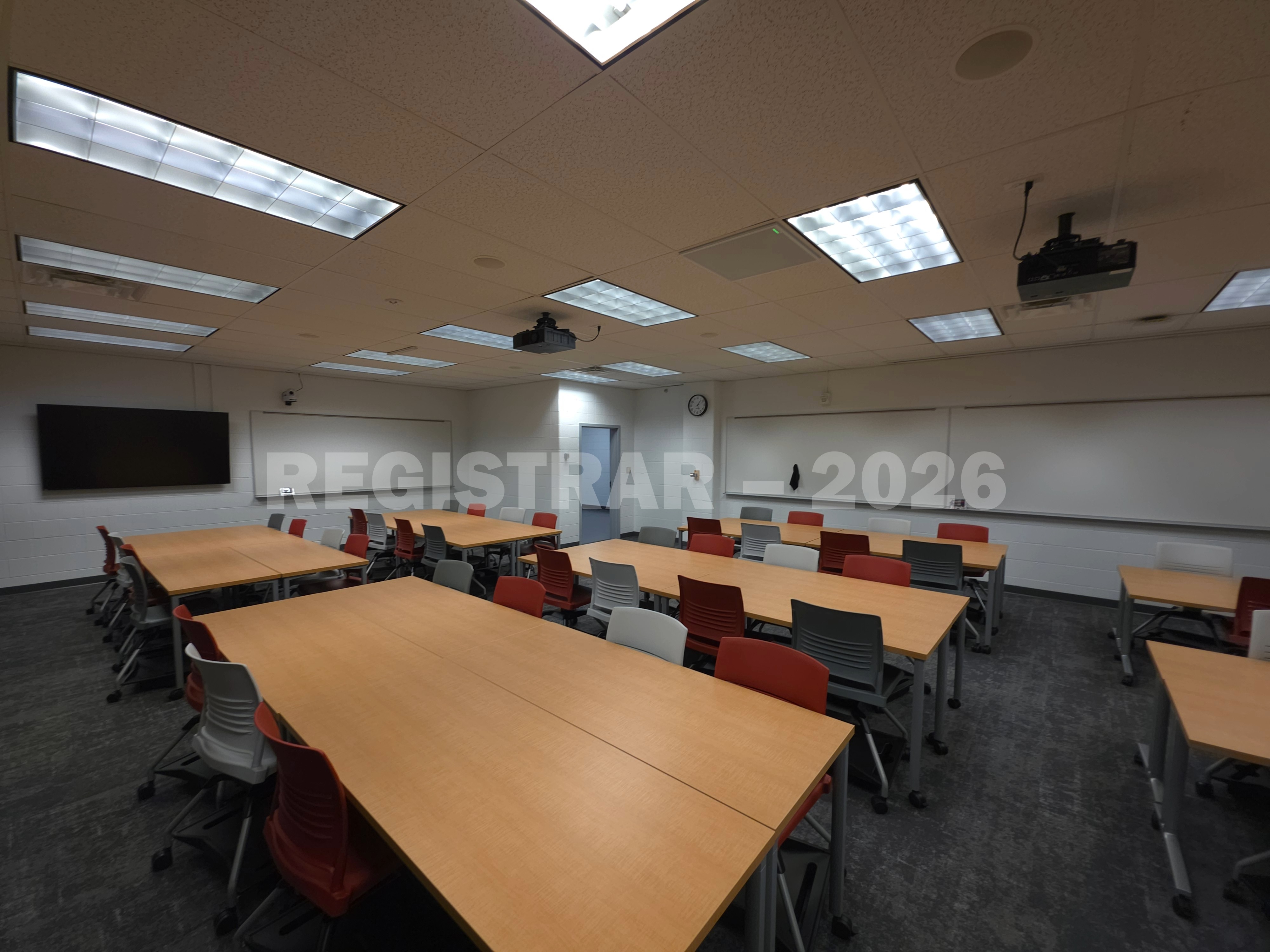 University Hall room 56 ultra wide angle view from the front of the room
