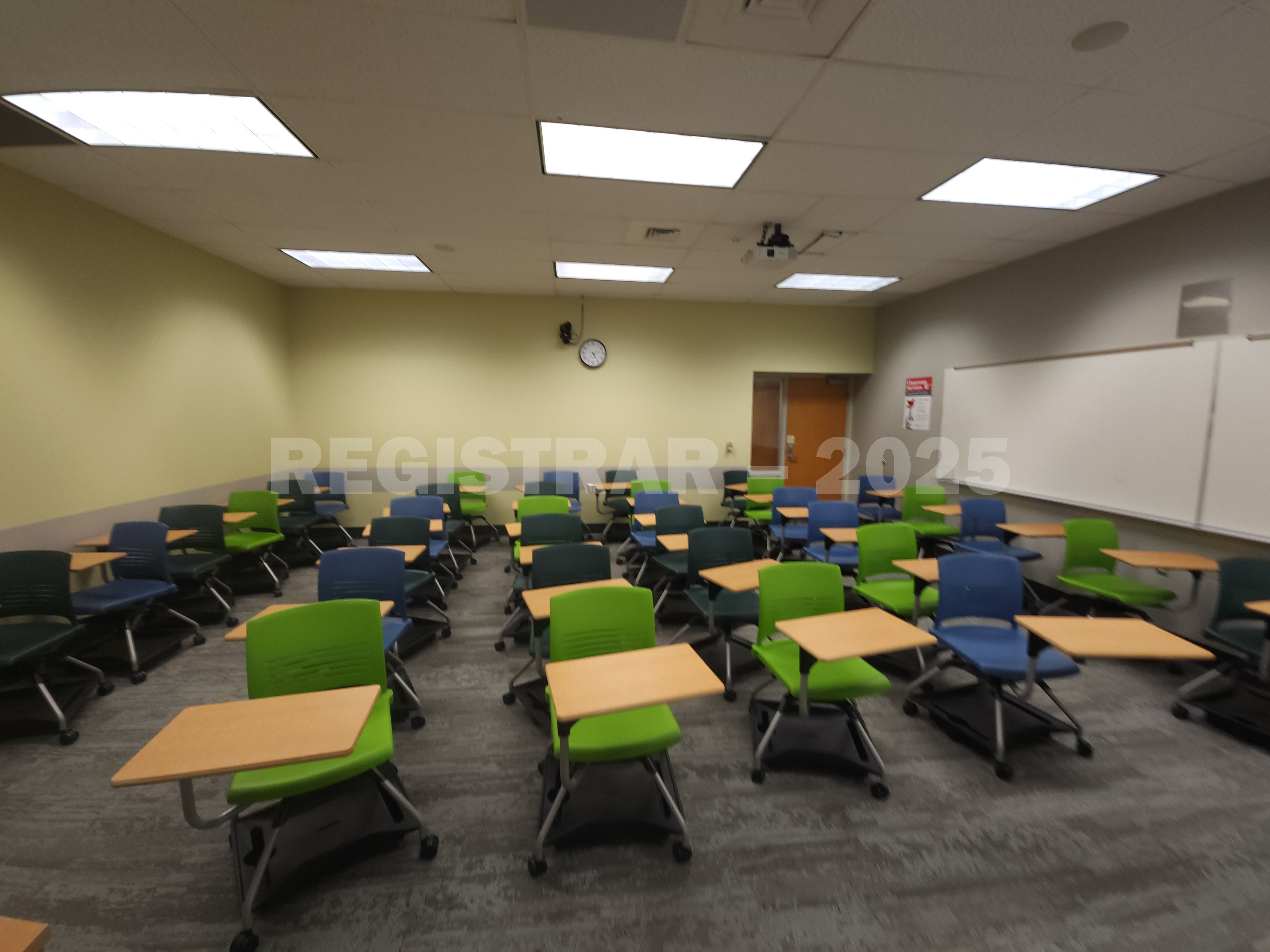 Mendenhall Laboratory room 174 ultra wide angle view from the front of the room