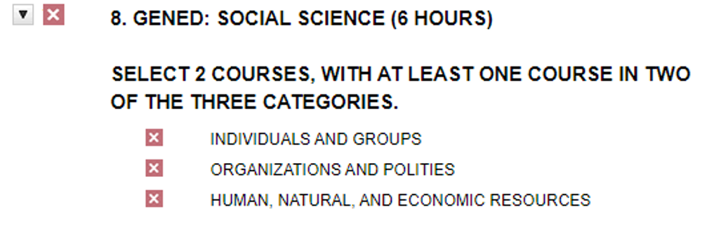 screenshot showing social science requirement before exception