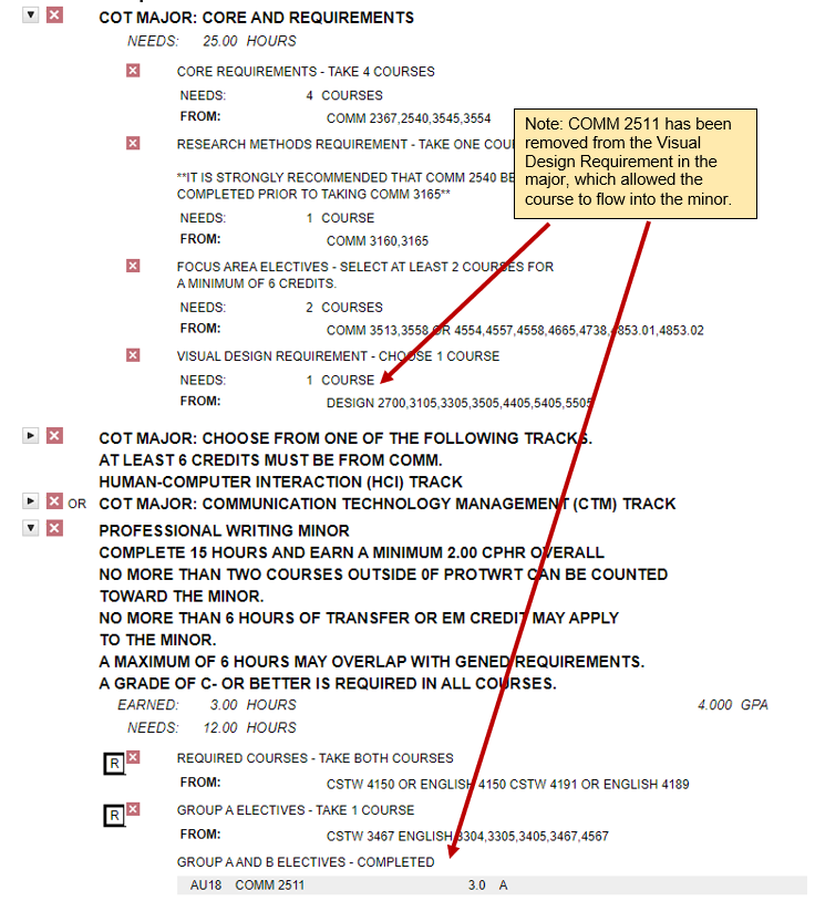 Screenshot of degree audit after the exception.